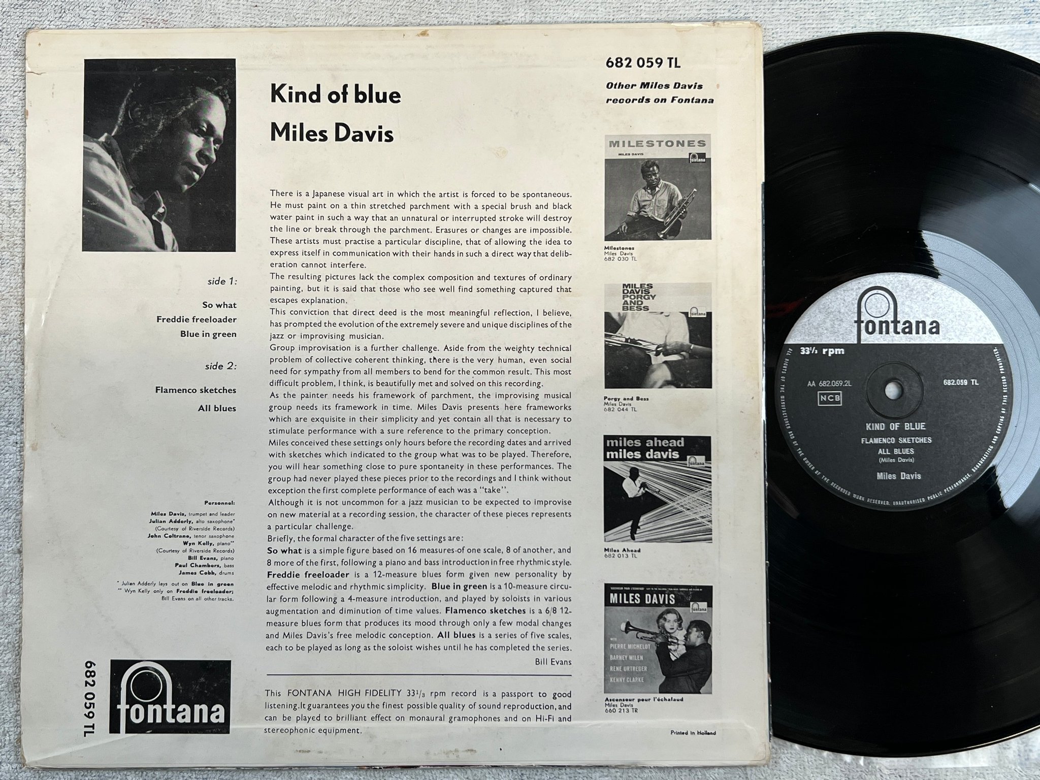Omslagsbild för skivan MILES DAVIS kind of blue LP Hol FONTANA 682 059 TL