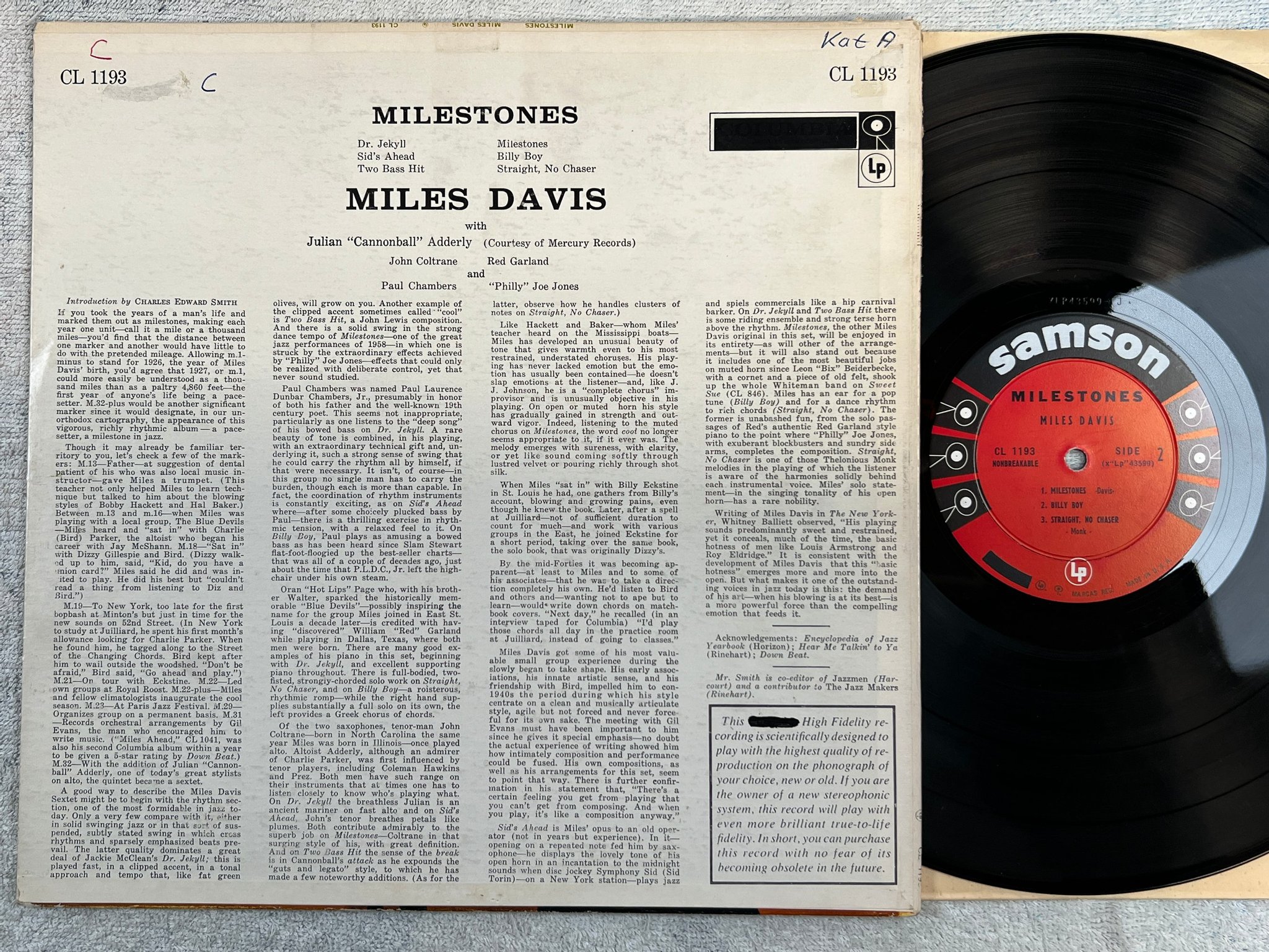 Omslagsbild för skivan MILES DAVIS milestones LP -58 US SIX EYED mono CL 1193