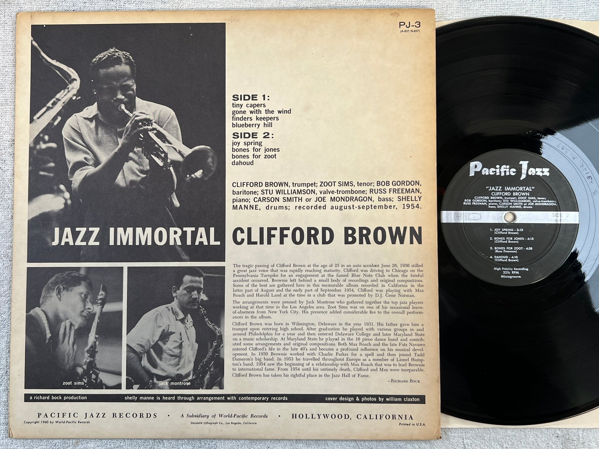 Omslagsbild för skivan CLIFFORD BROWN jazz immortal LP -60 US PACIFIC JAZZ PJ-3