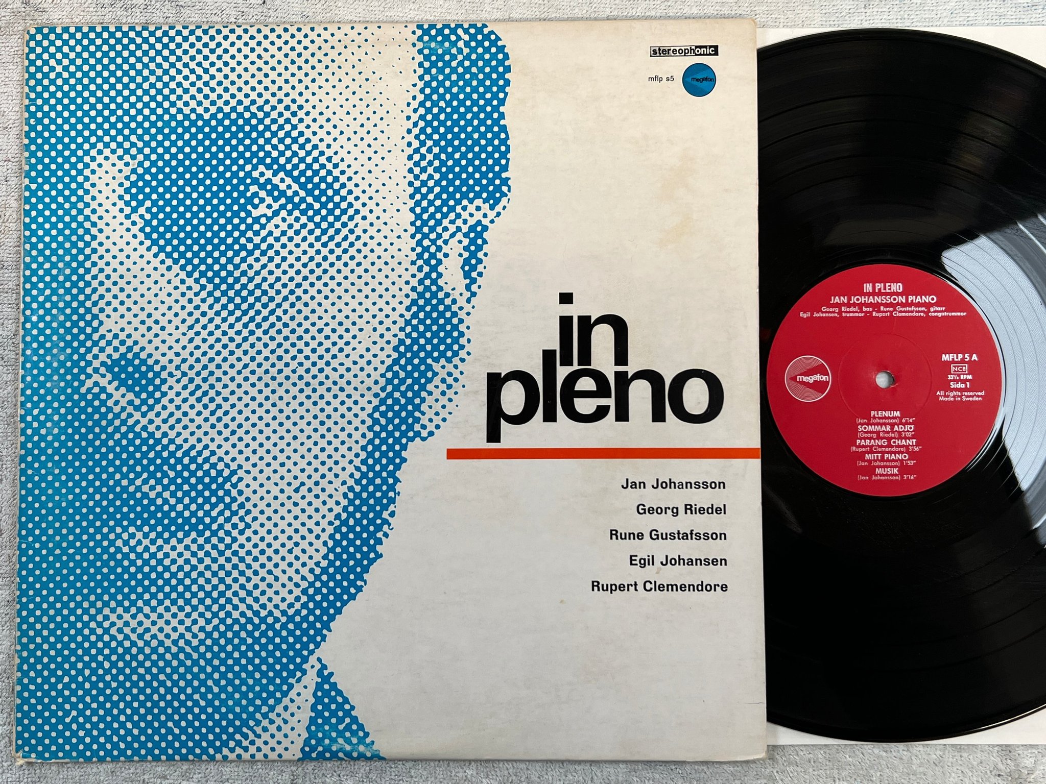 Omslagsbild för skivan JAN JOHANSSON in pleno LP -64 Swe MEGAFON MFLP 5