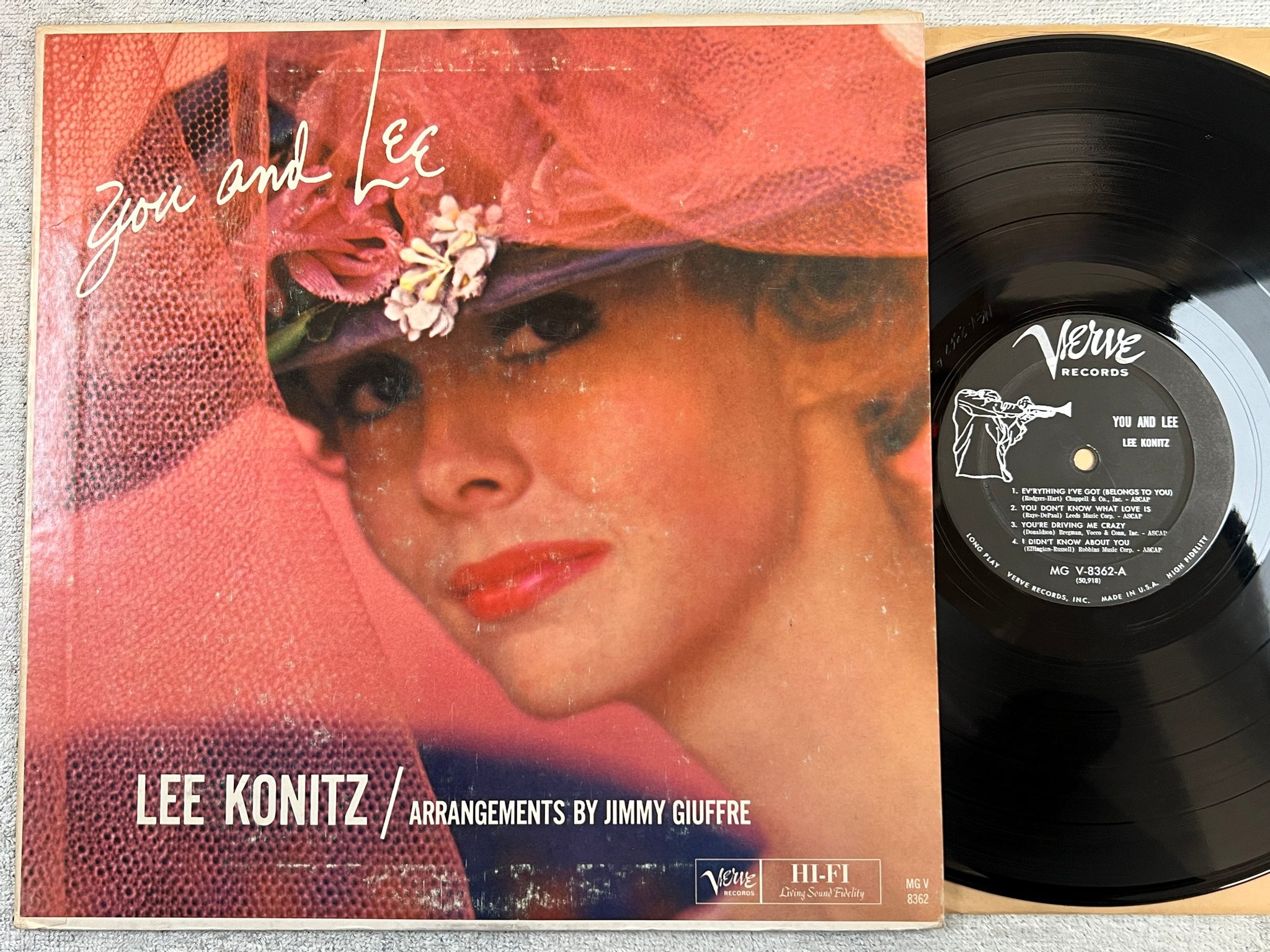 Omslagsbild för skivan LEE KONITZ you and Lee LP -60 US VERVE MG V 8362