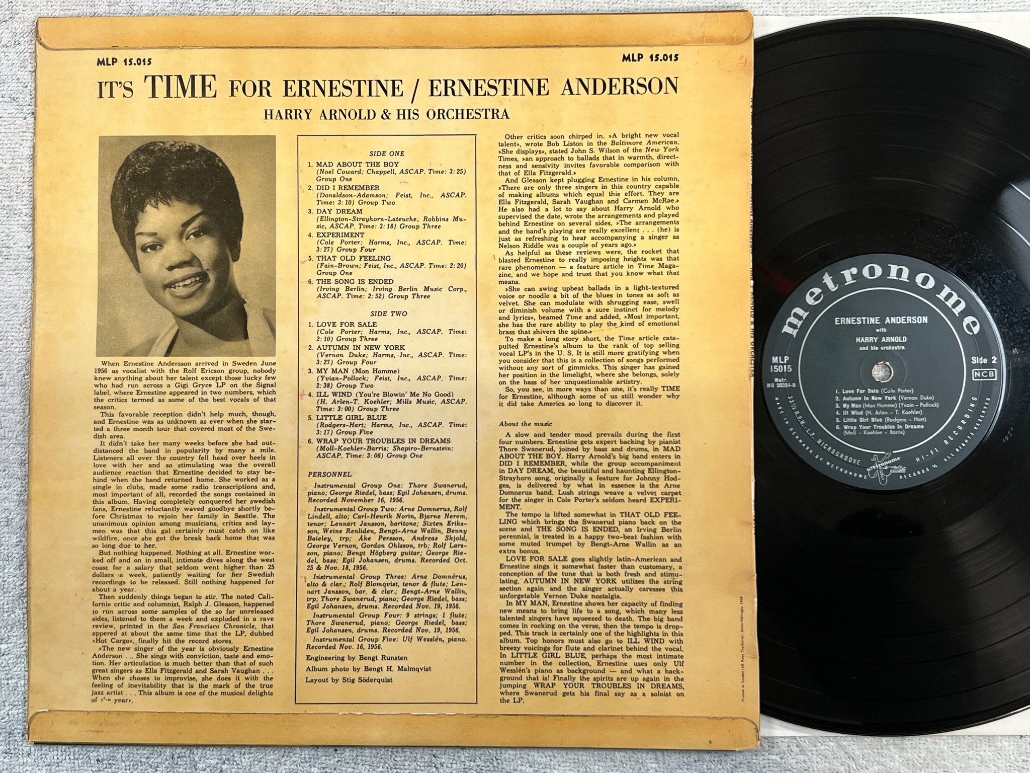 Omslagsbild för skivan ERNESTINE ANDERSON it’s time LP -58 Swe METRONOME MLP 15015 ** rare **