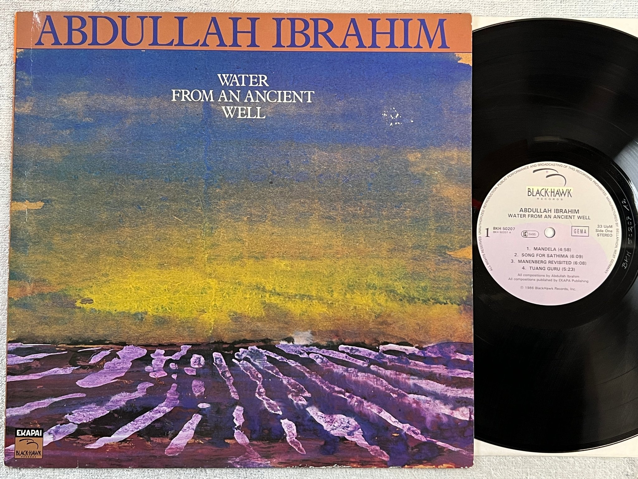 Omslagsbild för skivan ABDULLAH IBRAHIM water from an ancient well LP -86 Ger BLACKHAWK BKH 50207
