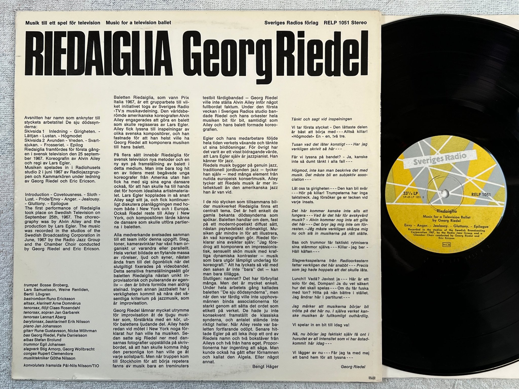 Omslagsbild för skivan GEORGE RIEDEL Riedaiglia LP -67 Swe SVERIGE RADIO RELP 1051 rare!