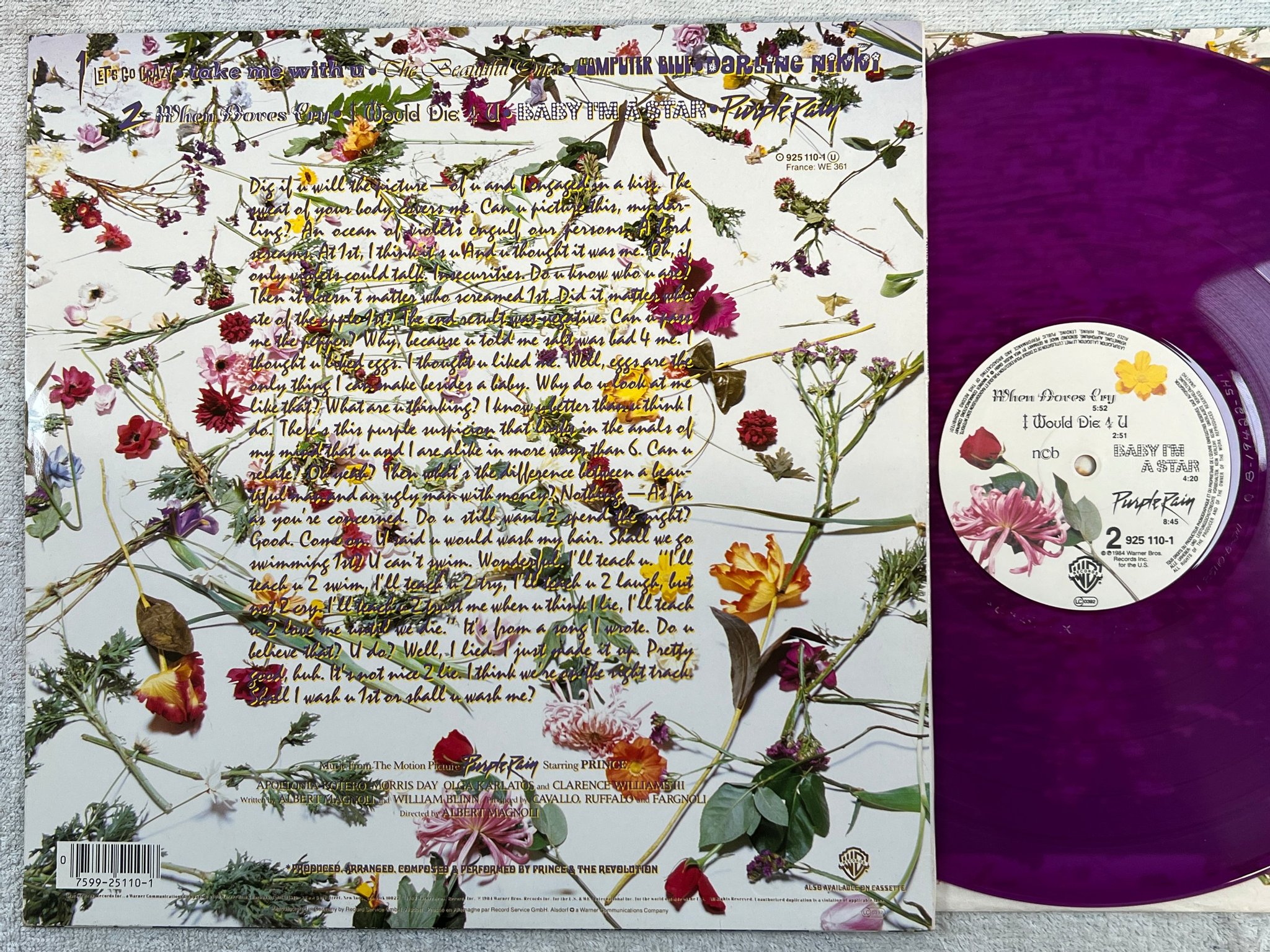 Omslagsbild för skivan PRINCE purple rain LP -84 ncb WARNER BROS 925 110-1 ** purple vinyl **