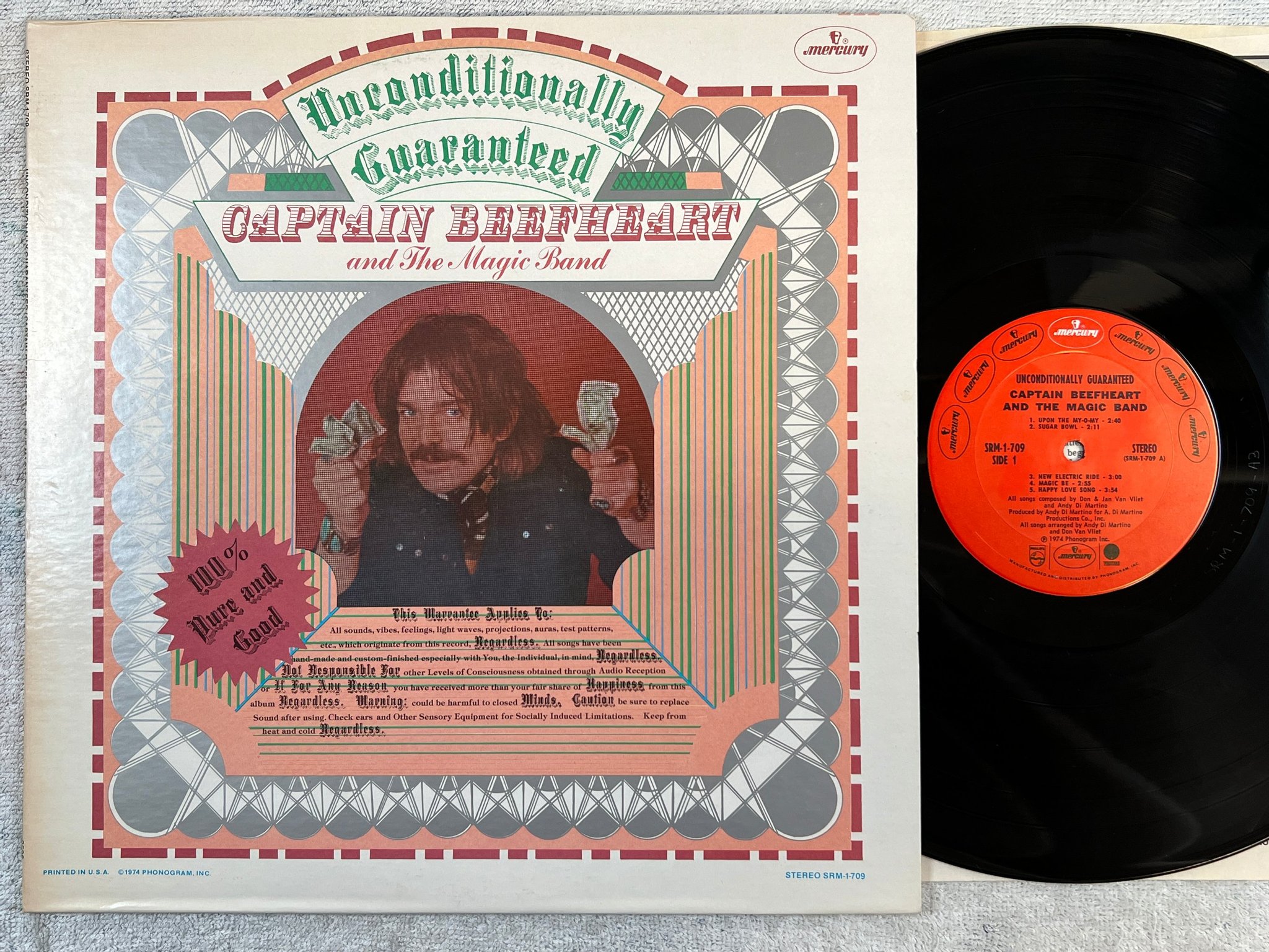 Omslagsbild för skivan CAPTAIN BEEFHEART unconditionally guaranteed LP -74 US MERCURY SRM-1-709