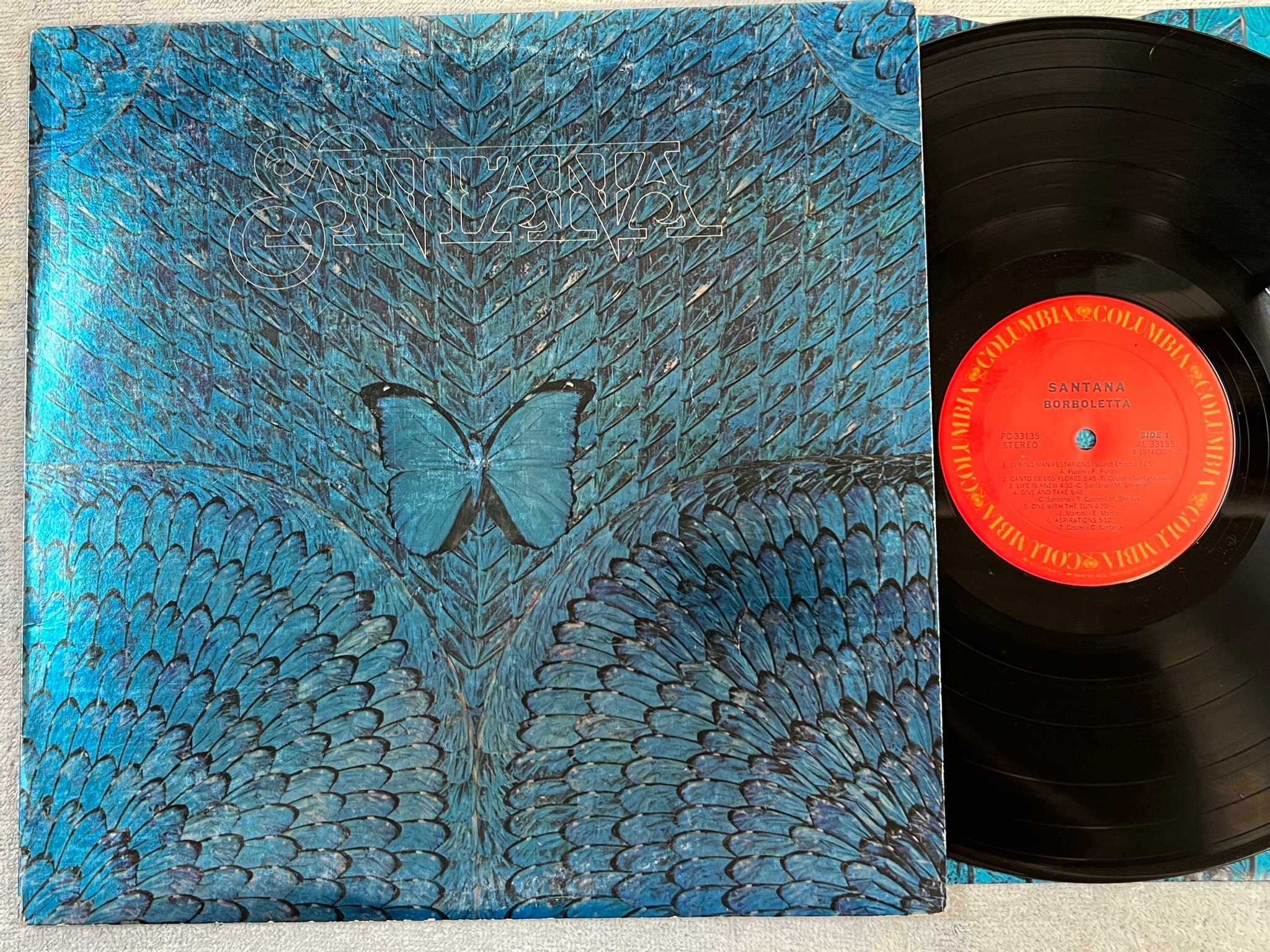 Omslagsbild för skivan SANTANA borboletta LP -74 US COLUMBIA PC 33135 ** groovy **