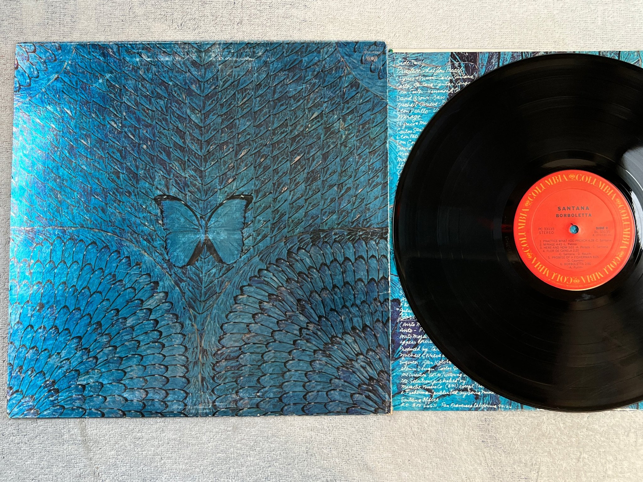 Omslagsbild för skivan SANTANA borboletta LP -74 US COLUMBIA PC 33135 ** groovy **