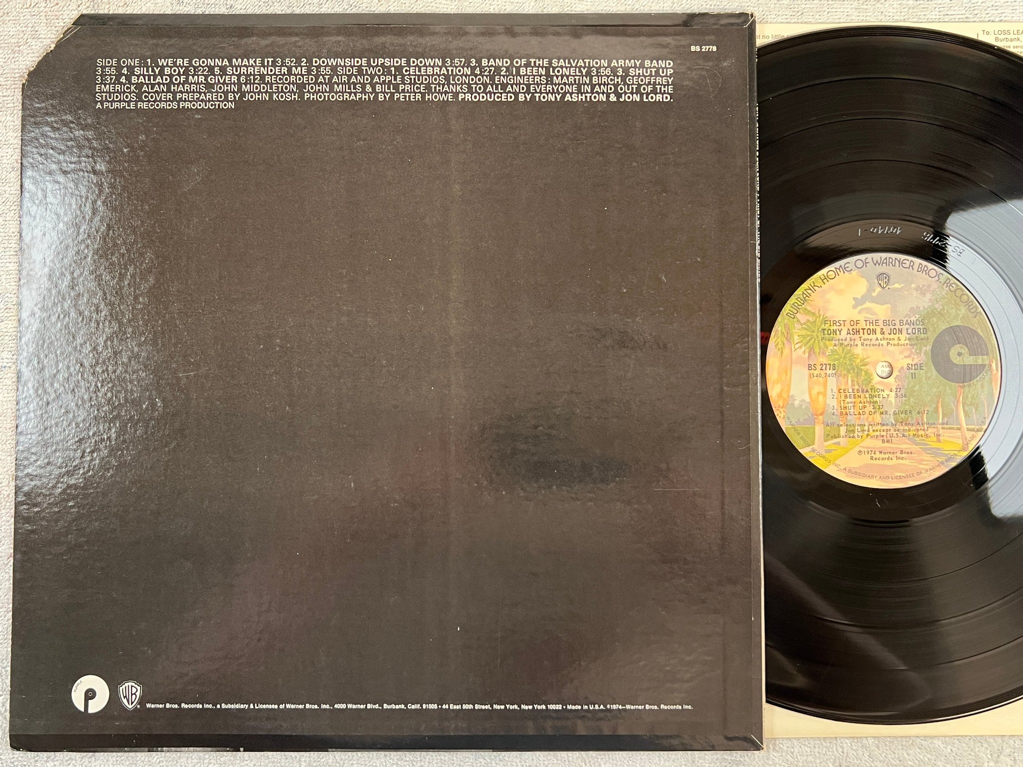 Omslagsbild för skivan TONY ASHTON / JON LORD first of the big bands LP -74 US WARNER BS 2778