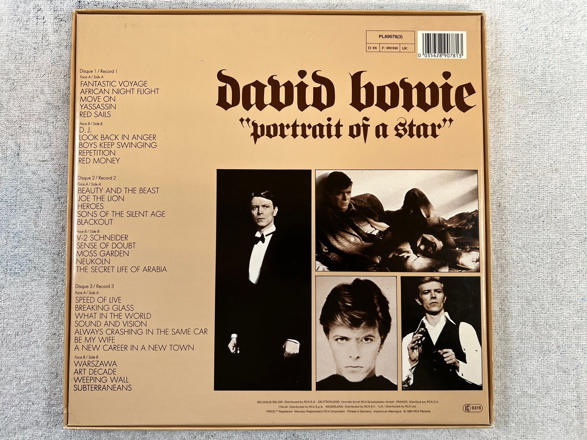 Omslagsbild för skivan DAVID BOWIE Portrait Of A Star 3xLP box -84 Ger RCA PL89078