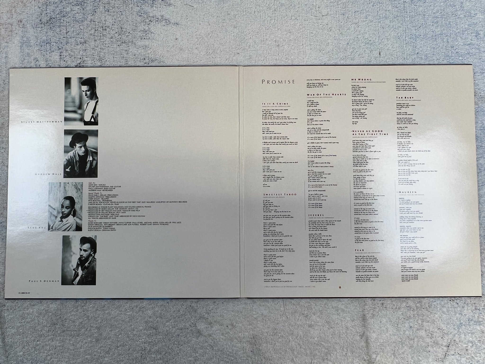 Omslagsbild för skivan SADE promise LP -85 Hol EPIC EPC 86318