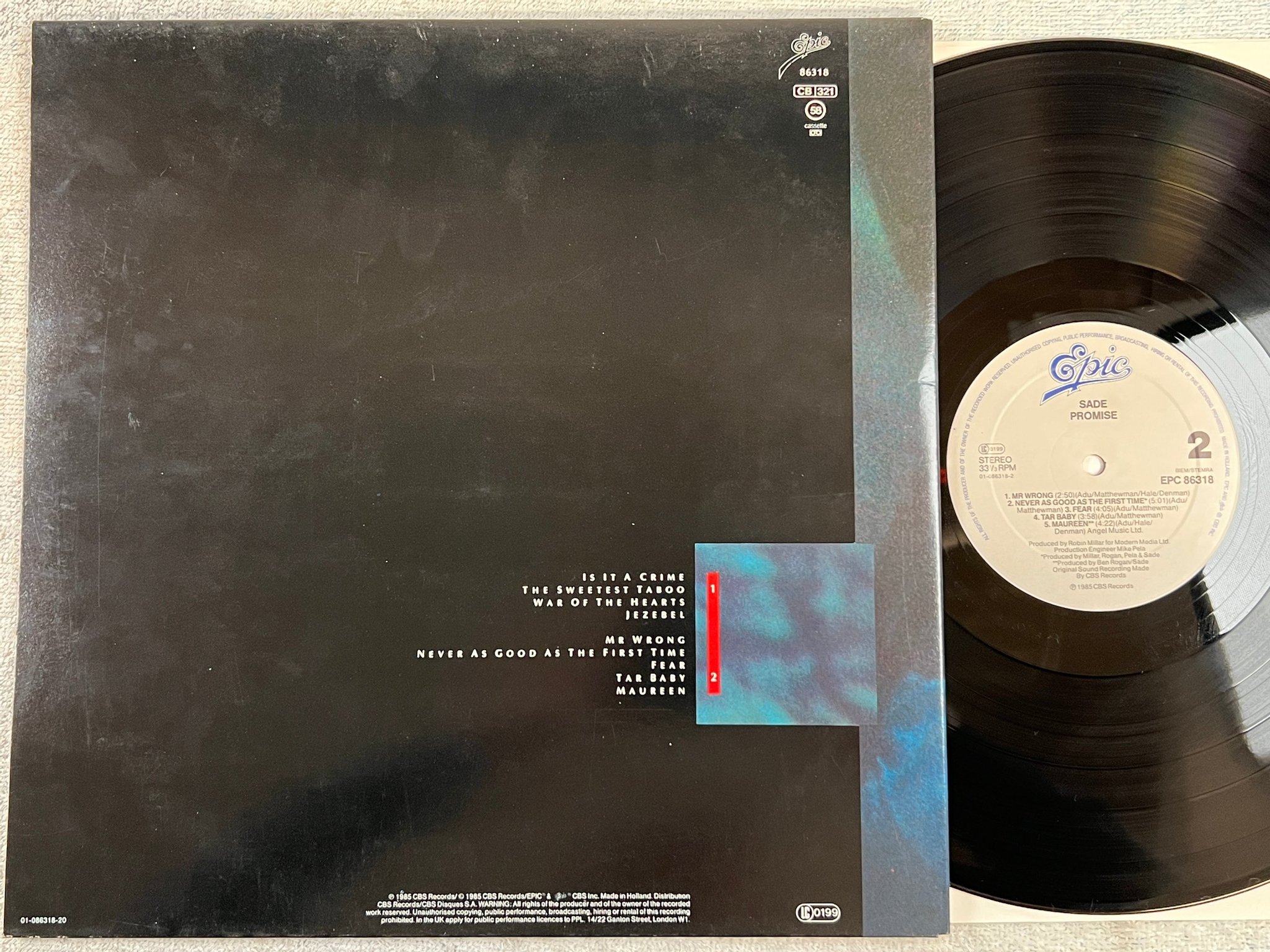 Omslagsbild för skivan SADE promise LP -85 Hol EPIC EPC 86318