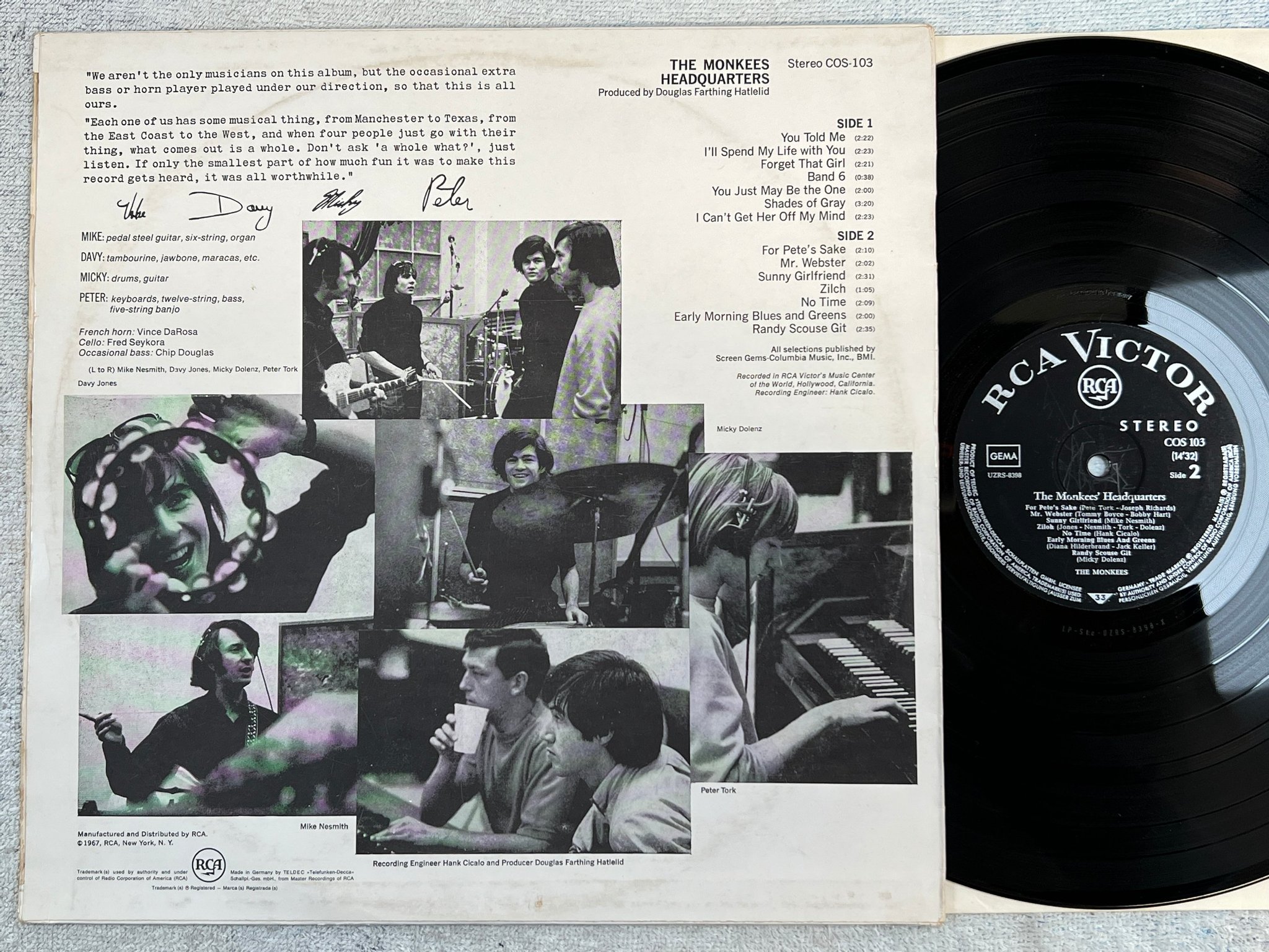 Omslagsbild för skivan THE MONKEES headquarters LP -67 Ger RCA COS-103 