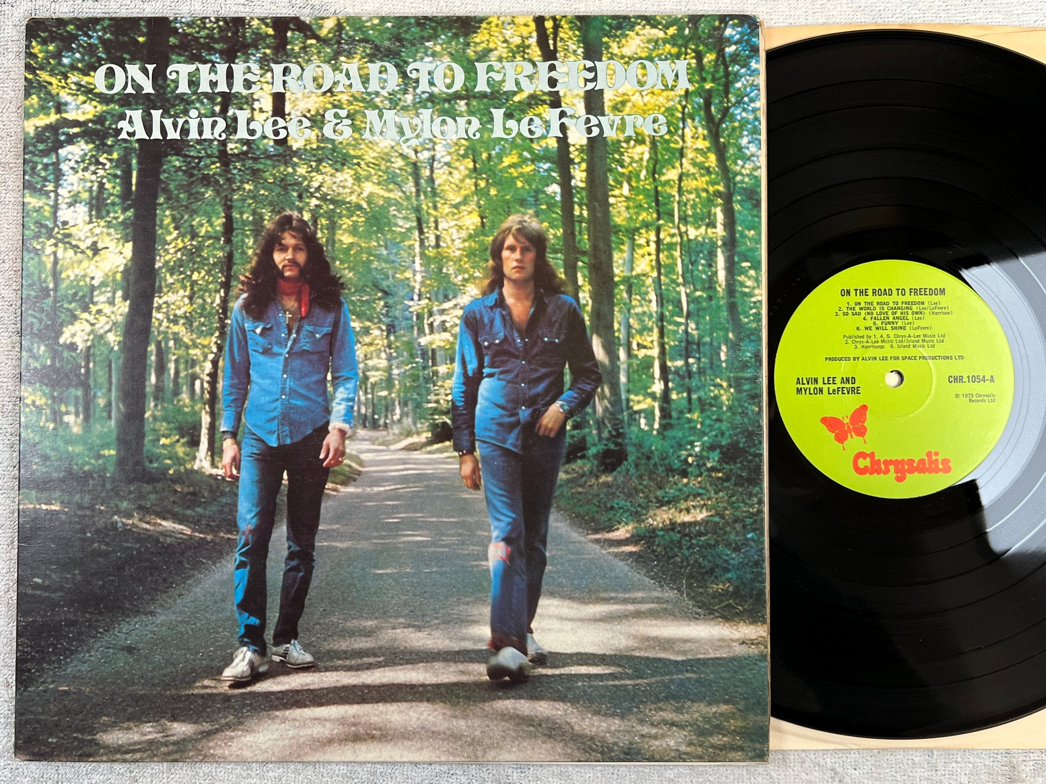 Omslagsbild för skivan ALVIN LEE AND MYLON LeFEVRE on the road to freedom LP -73 UK CHRYSALIS CHR 1054