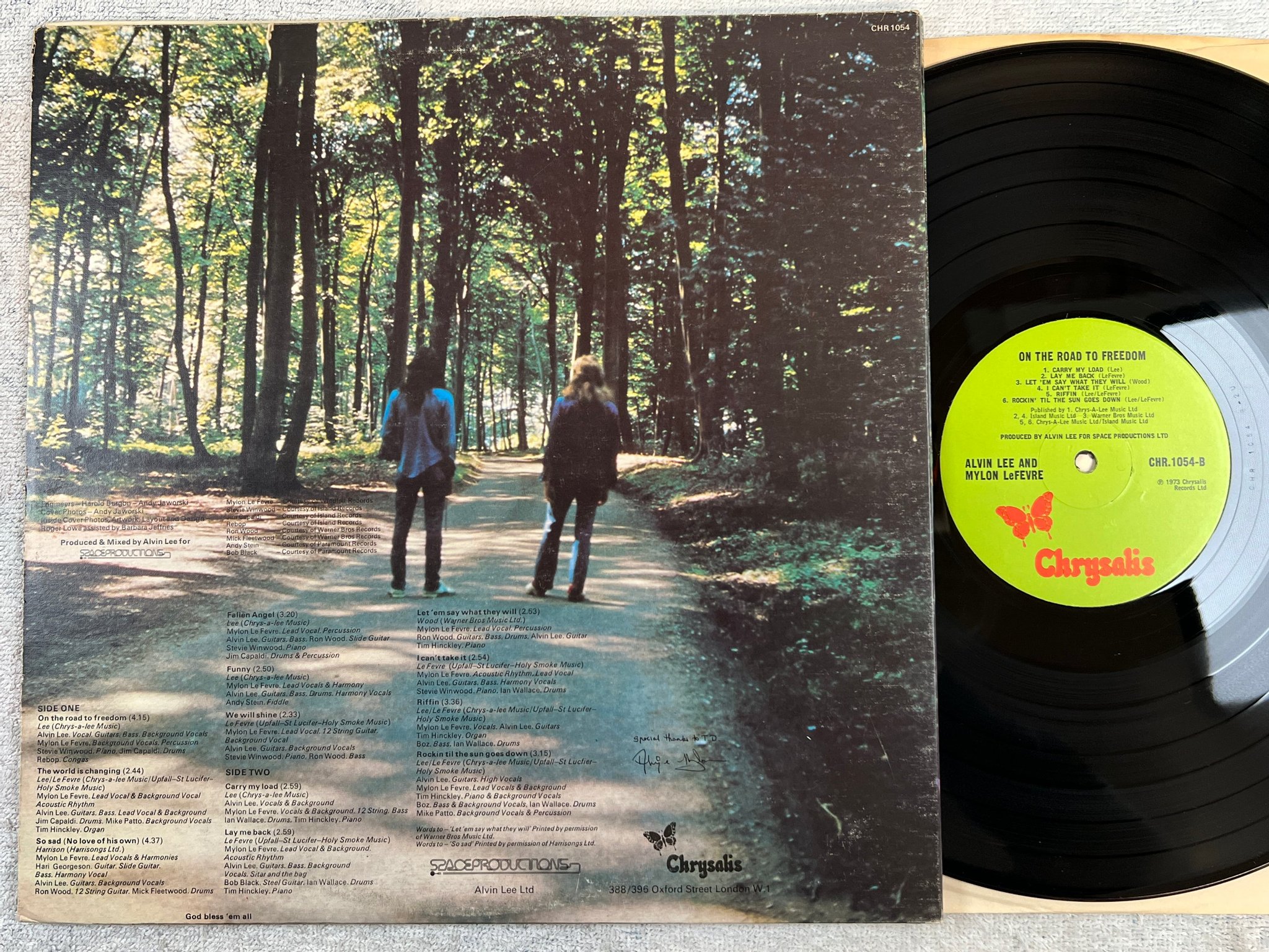 Omslagsbild för skivan ALVIN LEE AND MYLON LeFEVRE on the road to freedom LP -73 UK CHRYSALIS CHR 1054