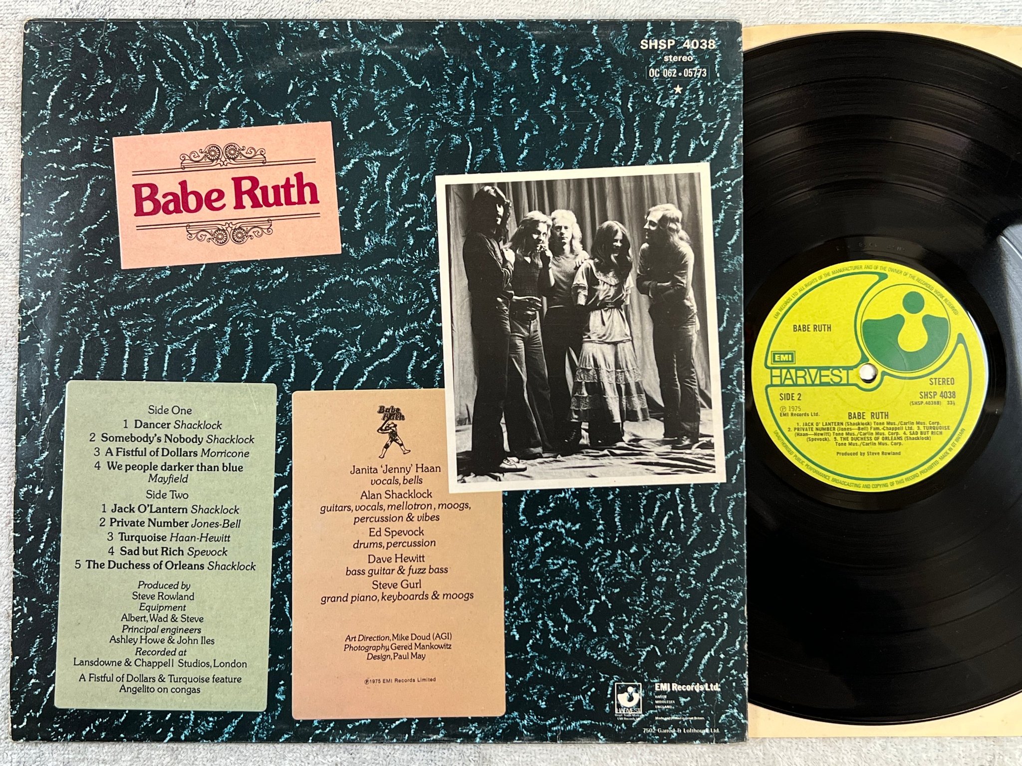 Omslagsbild för skivan BABE RUTH s/t LP -75 UK HARVEST SHSP 4038