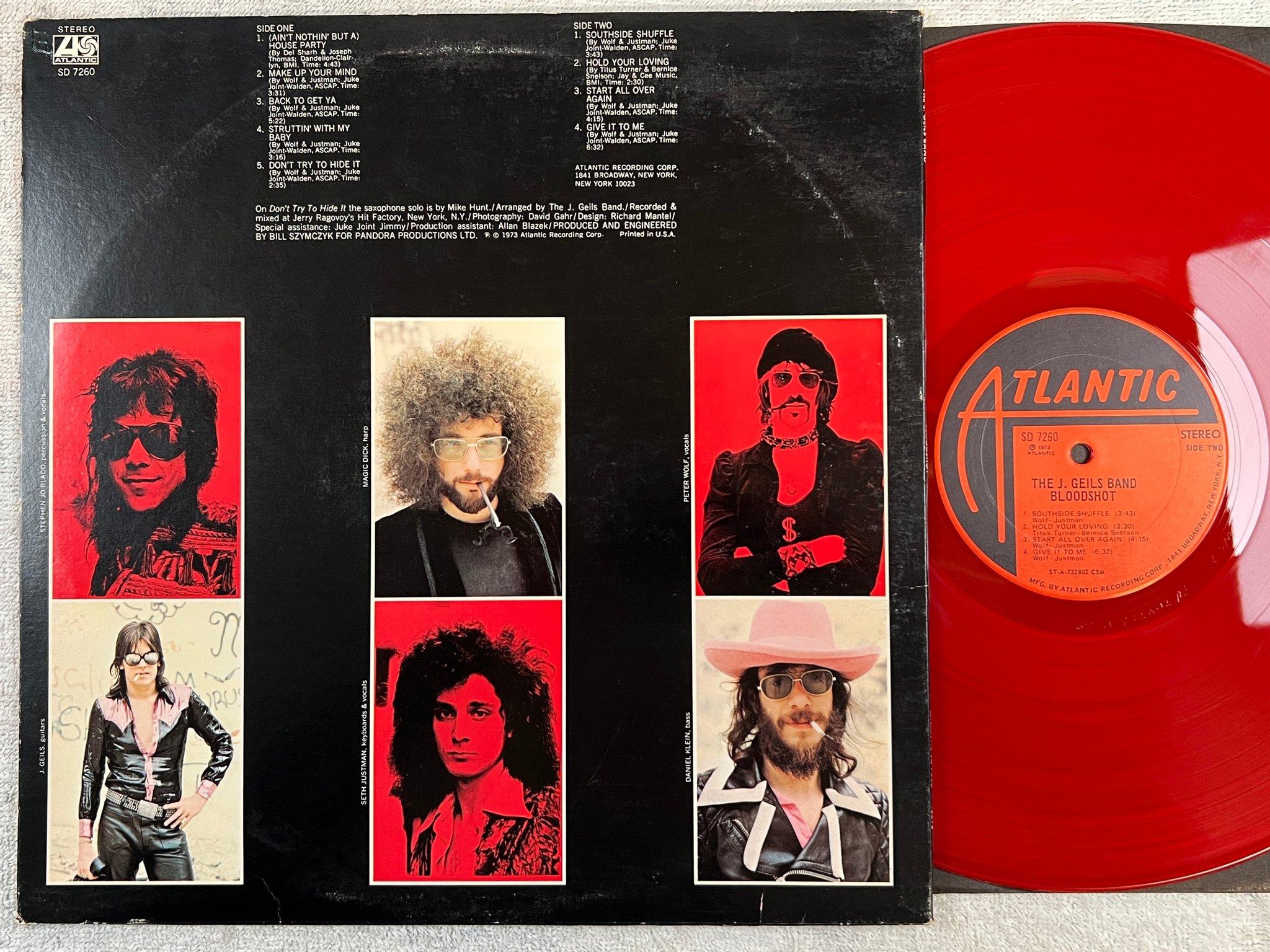 Omslagsbild för skivan THE J GEILS BAND bloodshot LP -73 US ATLANTIC SD 7260 red vinyl