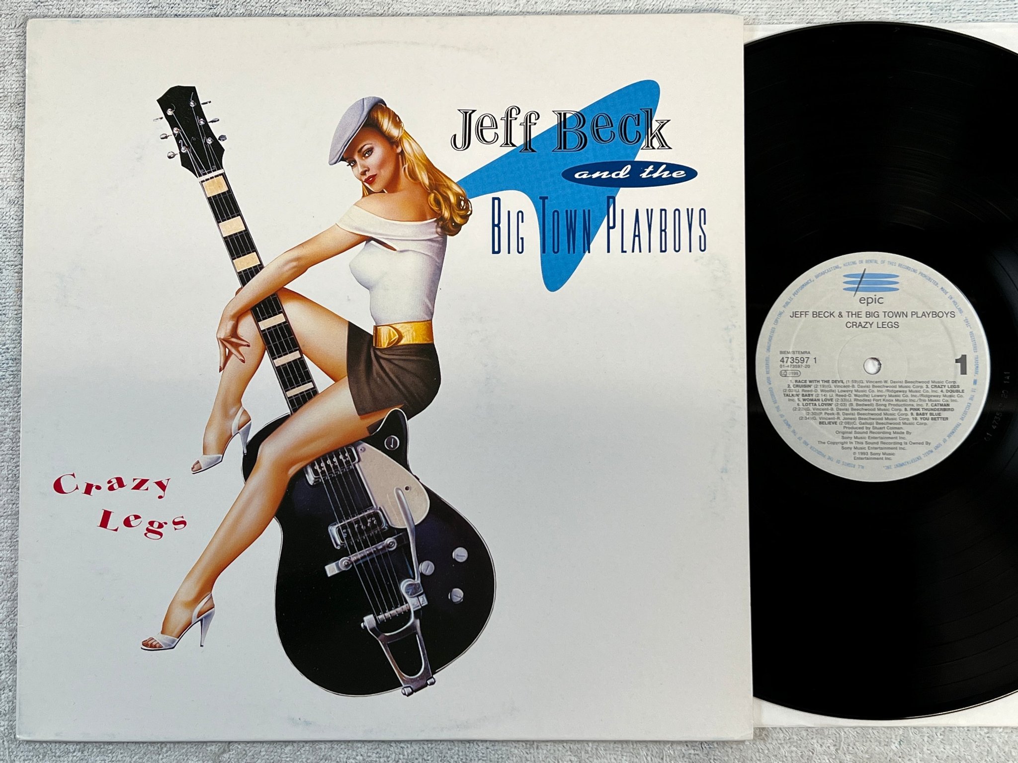 Omslagsbild för skivan JEFF BECK & THE BIG TIME PLAYBOYS crazy legs LP -93 Hol EPIC 4735971