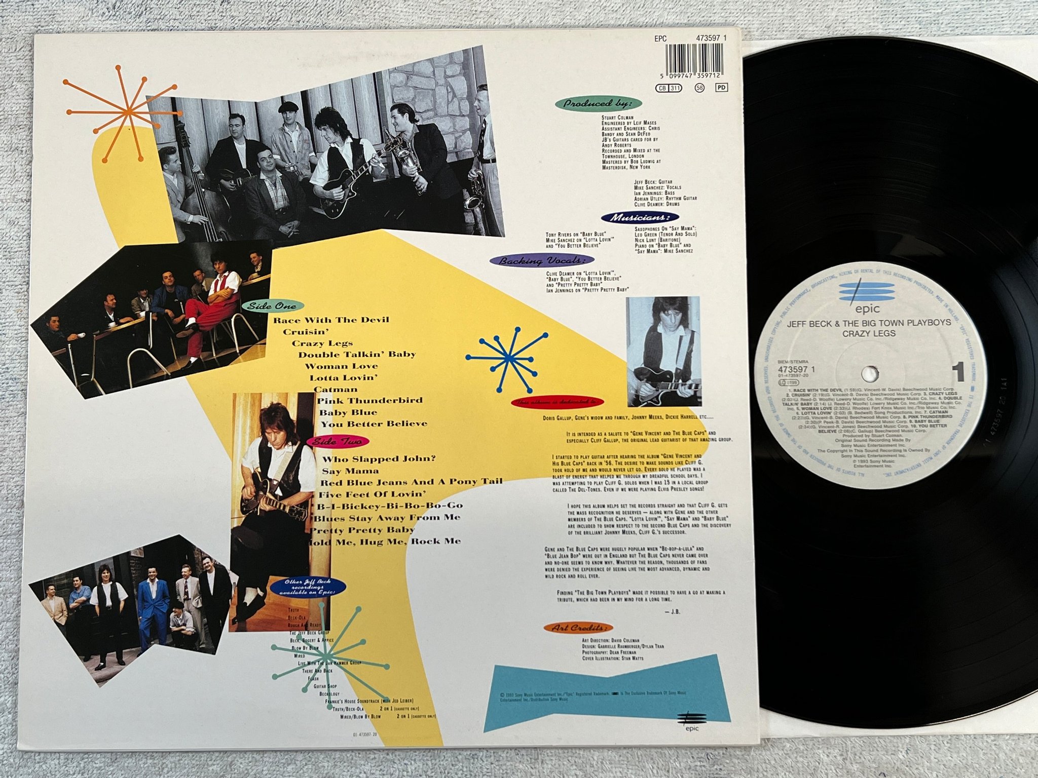 Omslagsbild för skivan JEFF BECK & THE BIG TIME PLAYBOYS crazy legs LP -93 Hol EPIC 4735971
