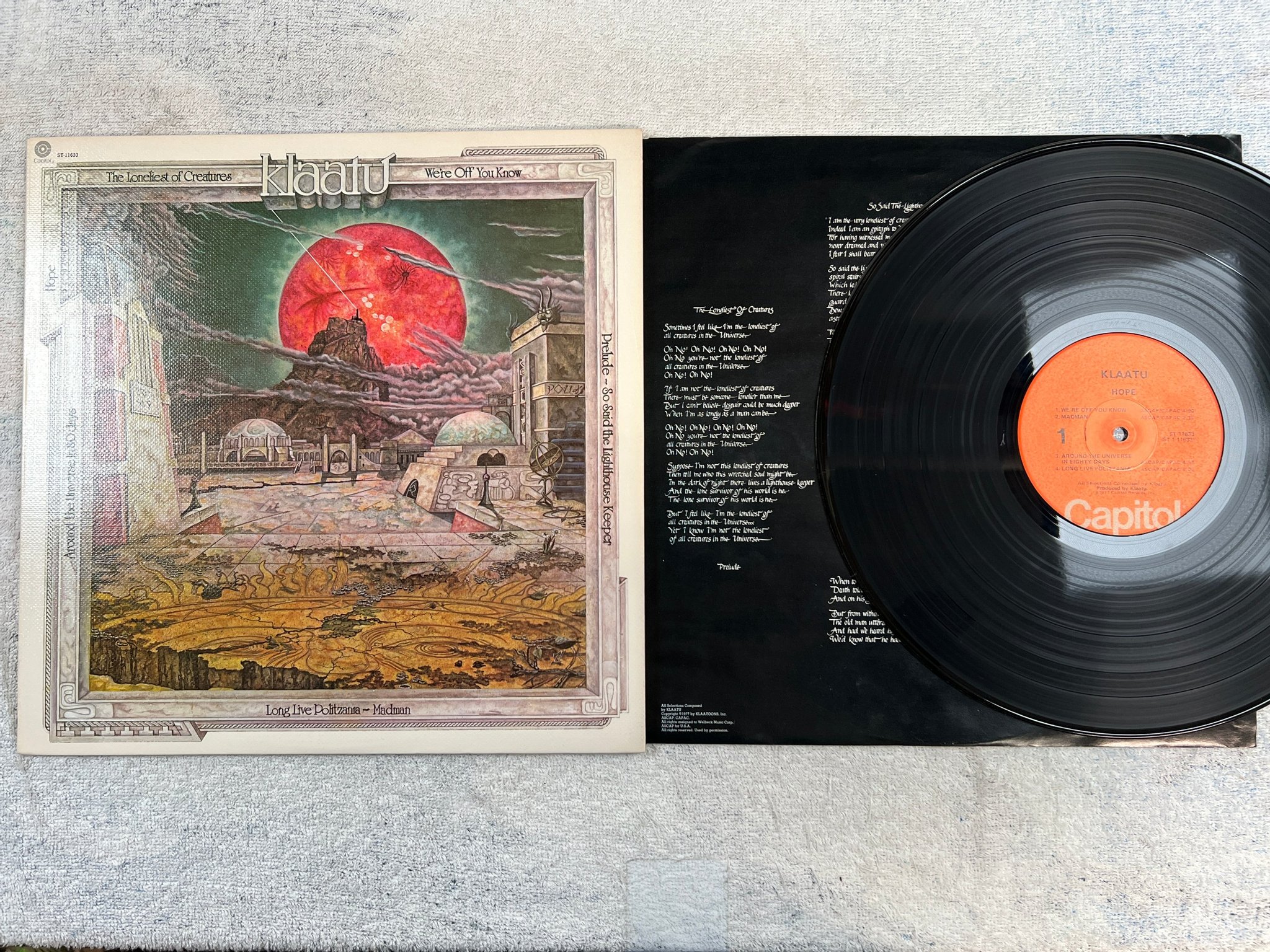 Omslagsbild för skivan KLAATU hope  LP -77 US  CAPITOL ST-11633
