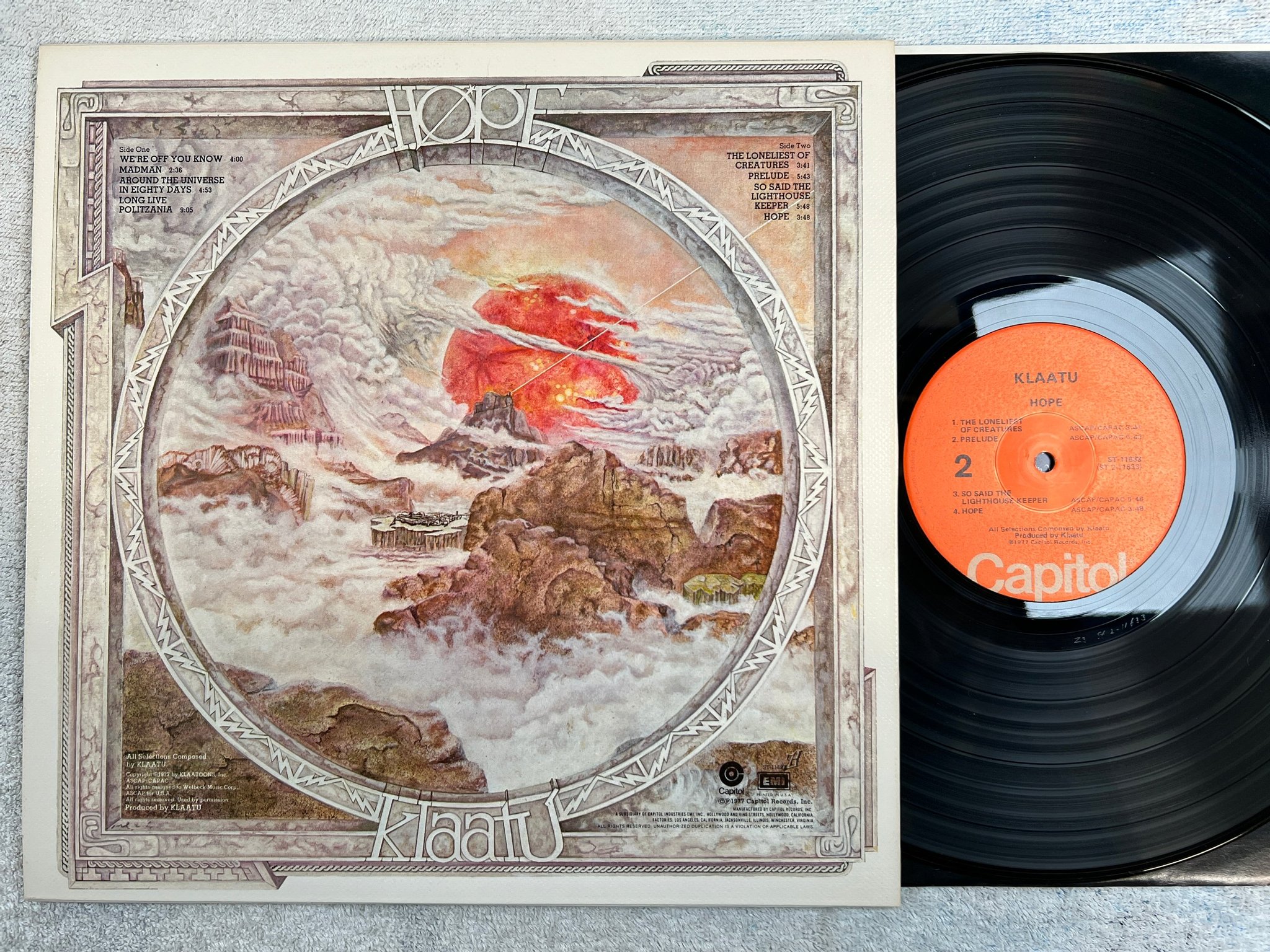 Omslagsbild för skivan KLAATU hope  LP -77 US  CAPITOL ST-11633