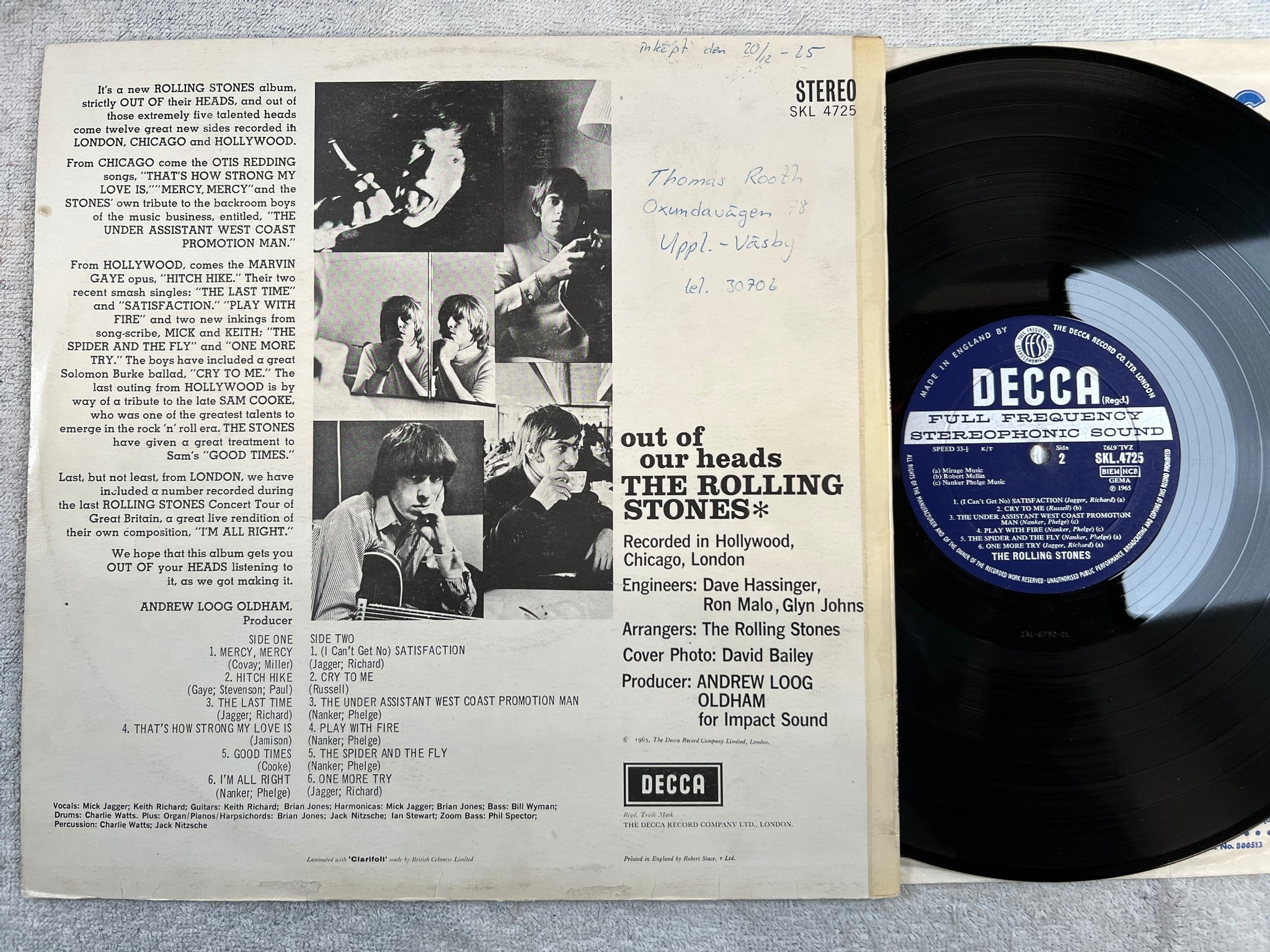 Omslagsbild för skivan ROLLING STONES out of our heads LP -65 UK DECCA SKL 4725