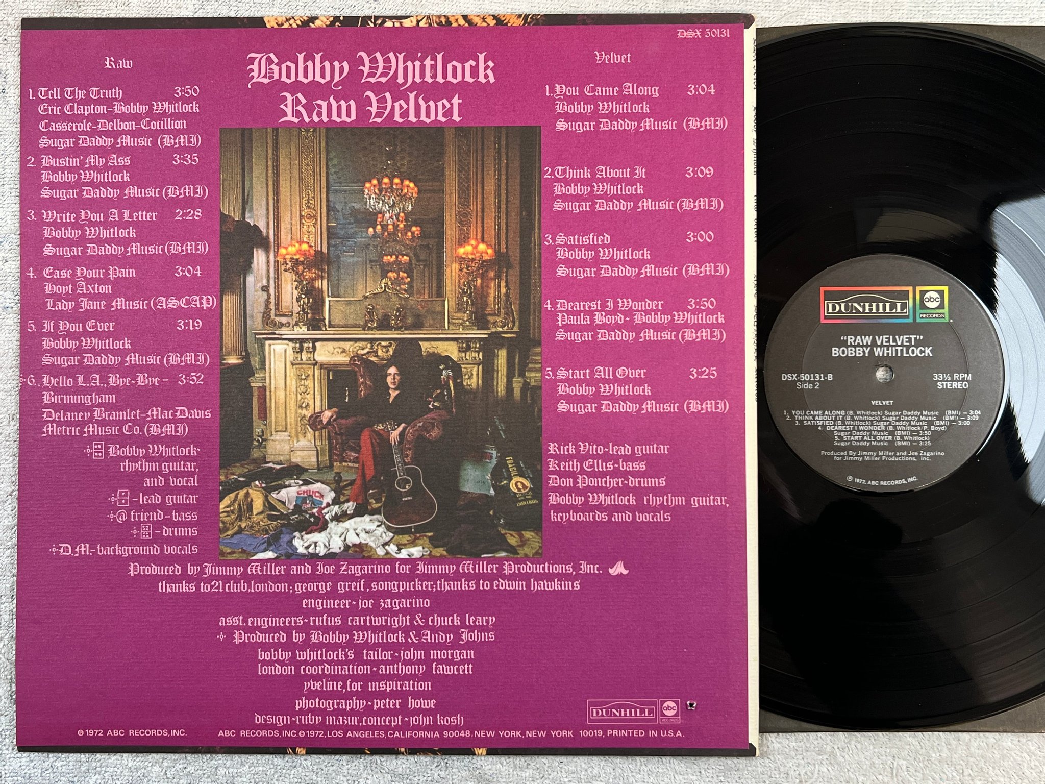 Omslagsbild för skivan BOBBY WHITLOCK raw velvet LP -72 US ABC DSX 50131