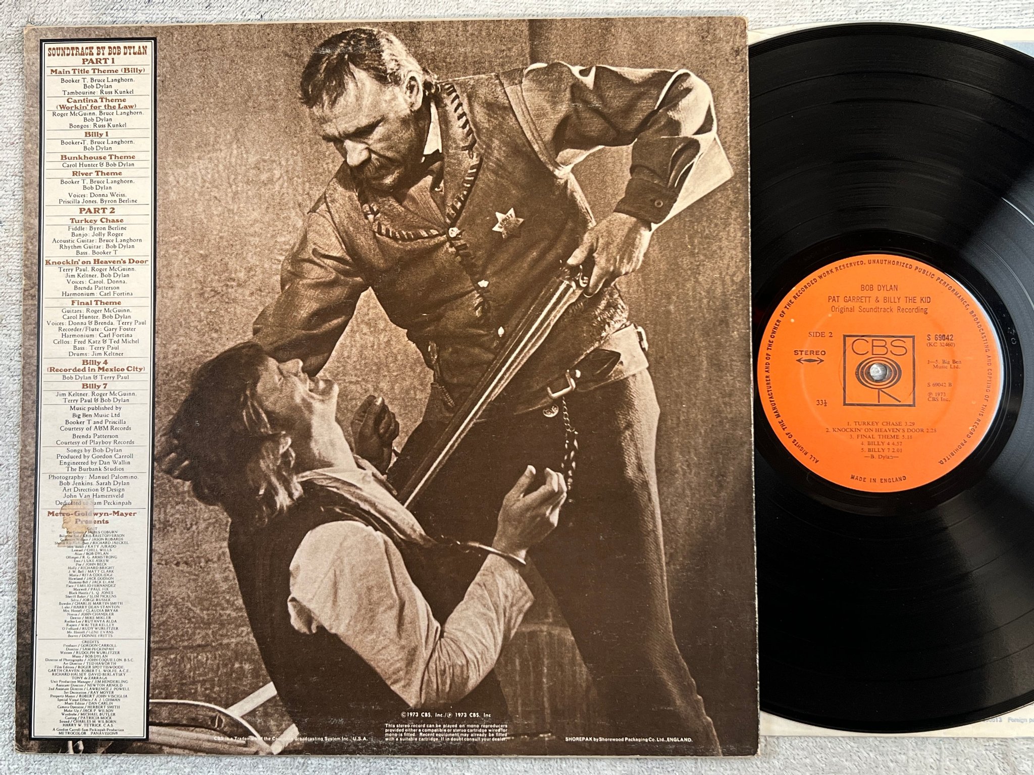 Omslagsbild för skivan BOB DYLAN Pat Garrett & Billy the Kid LP -73 UK CBS S 69042