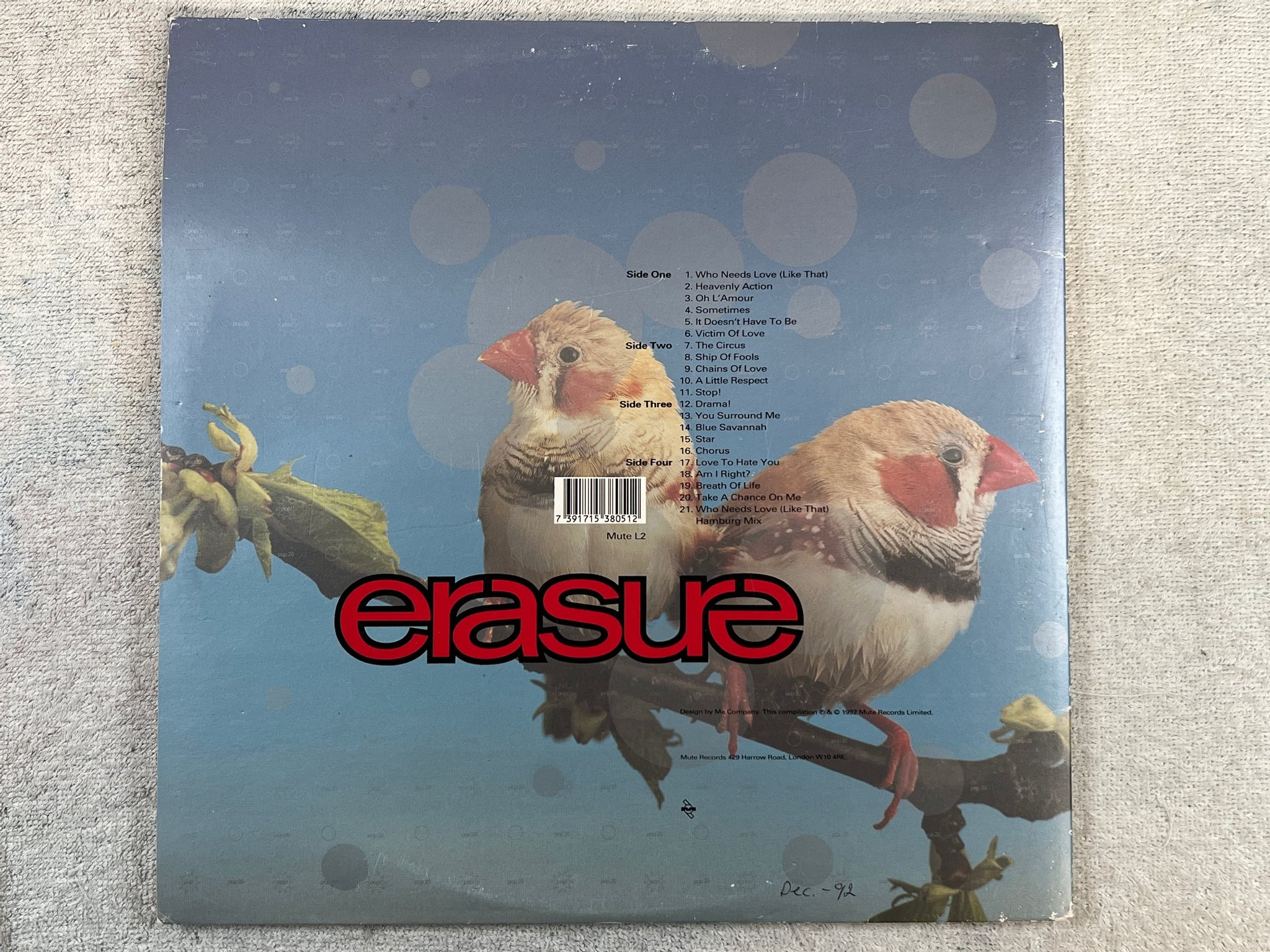 Omslagsbild för skivan ERASURE pop - the first 20 hits 2xLP -92 UK MUTEL 2 rare!!!
