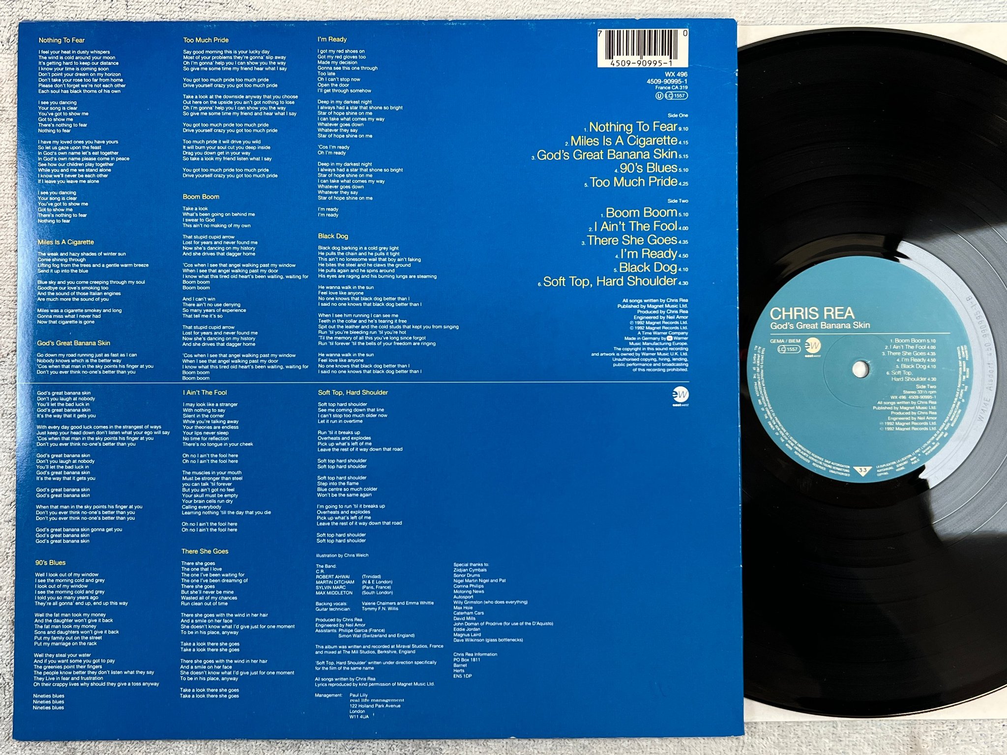 Omslagsbild för skivan CHRIS REA God's Great Banana Skin LP -92 EASTWEST 4509-90995-1