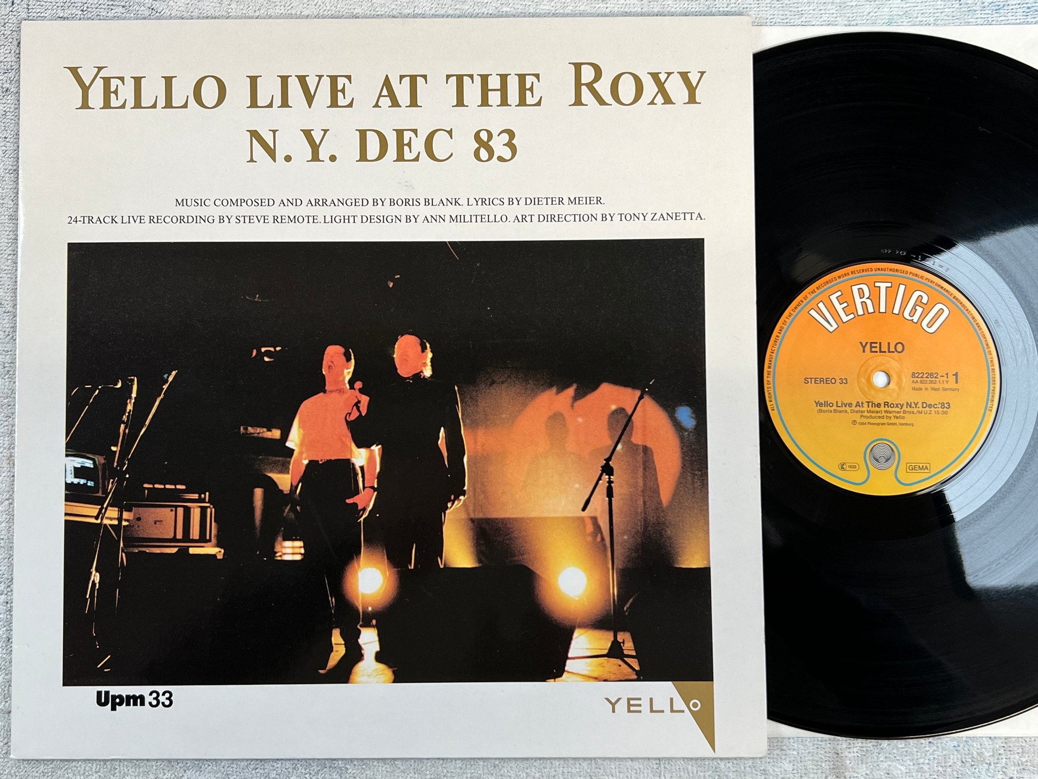 Omslagsbild för skivan YELLO Live At The Roxy N.Y. Dec 83 12" -84 Ger VERTIGO 822262-1