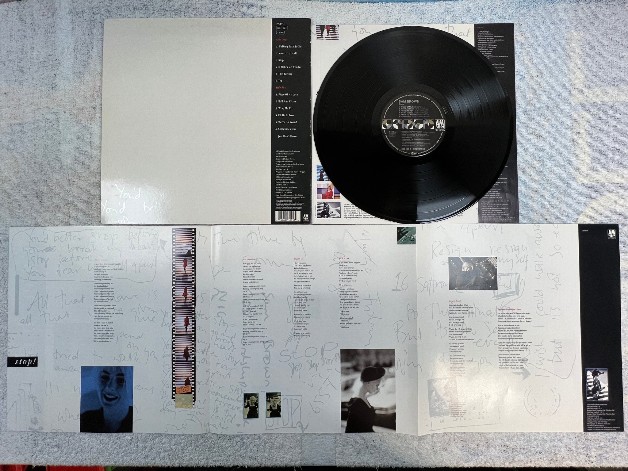 Omslagsbild för skivan SAM BROWN stop! LP -88 A&M  395 195-1 " stop "
