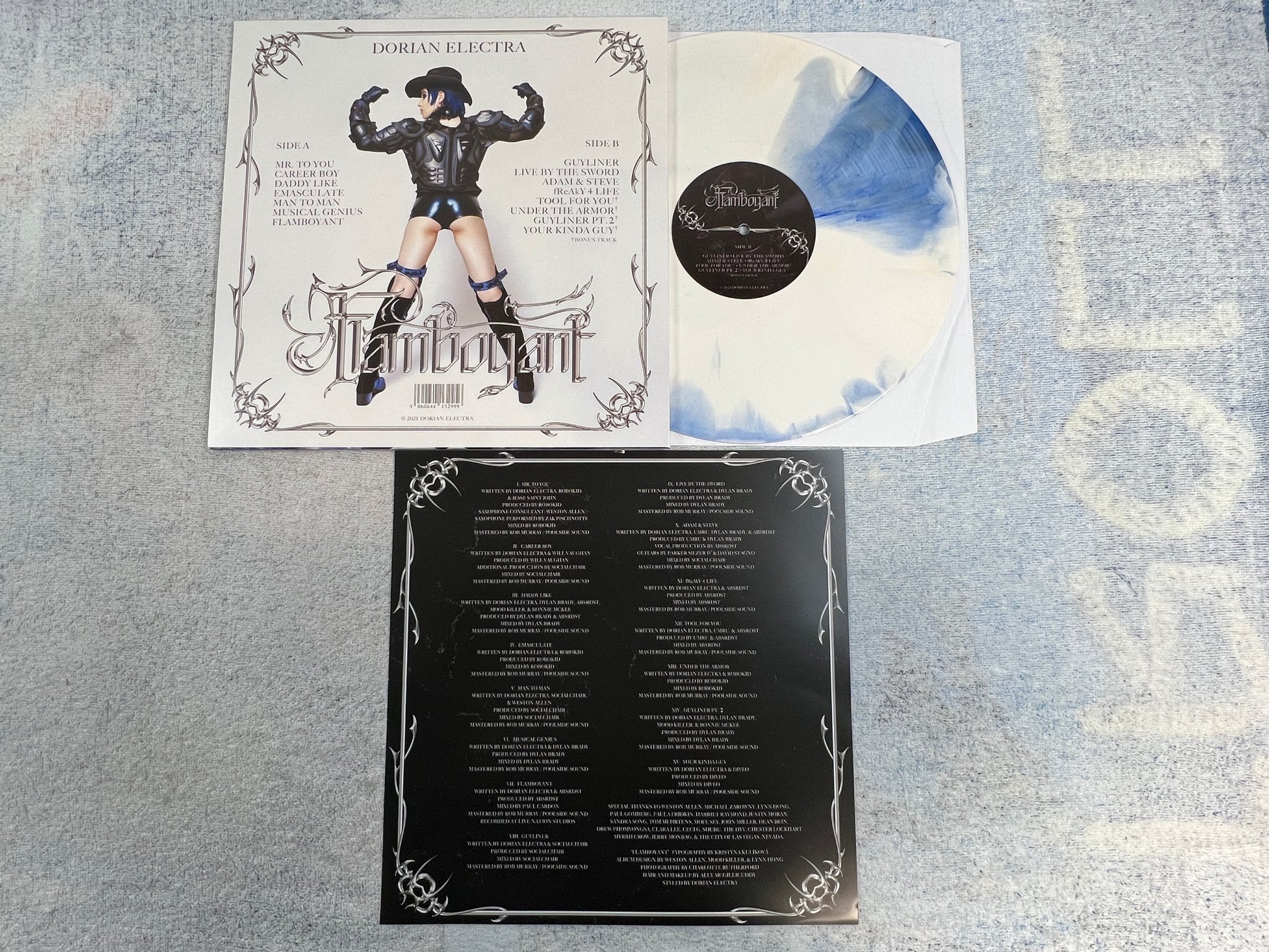 Omslagsbild för skivan DORIAN ELECTRA Flamboyant LP 2022 US Blue & White Swirl DANCE-POP