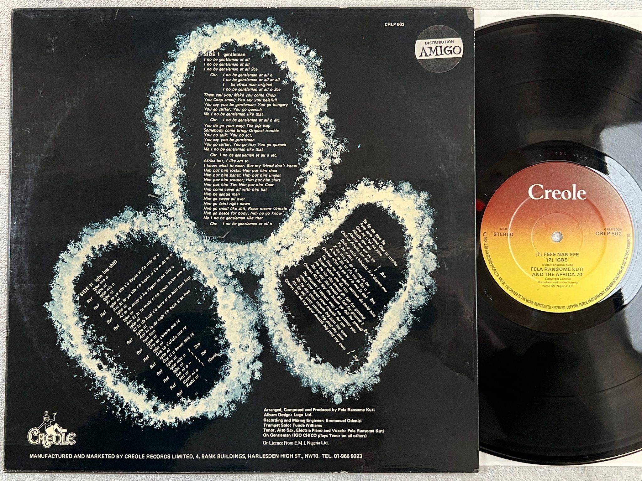 Omslagsbild för skivan FELA RANSOME KUTI & THE AFRICA 70 gentleman LP UK CREOLE CRLP 502