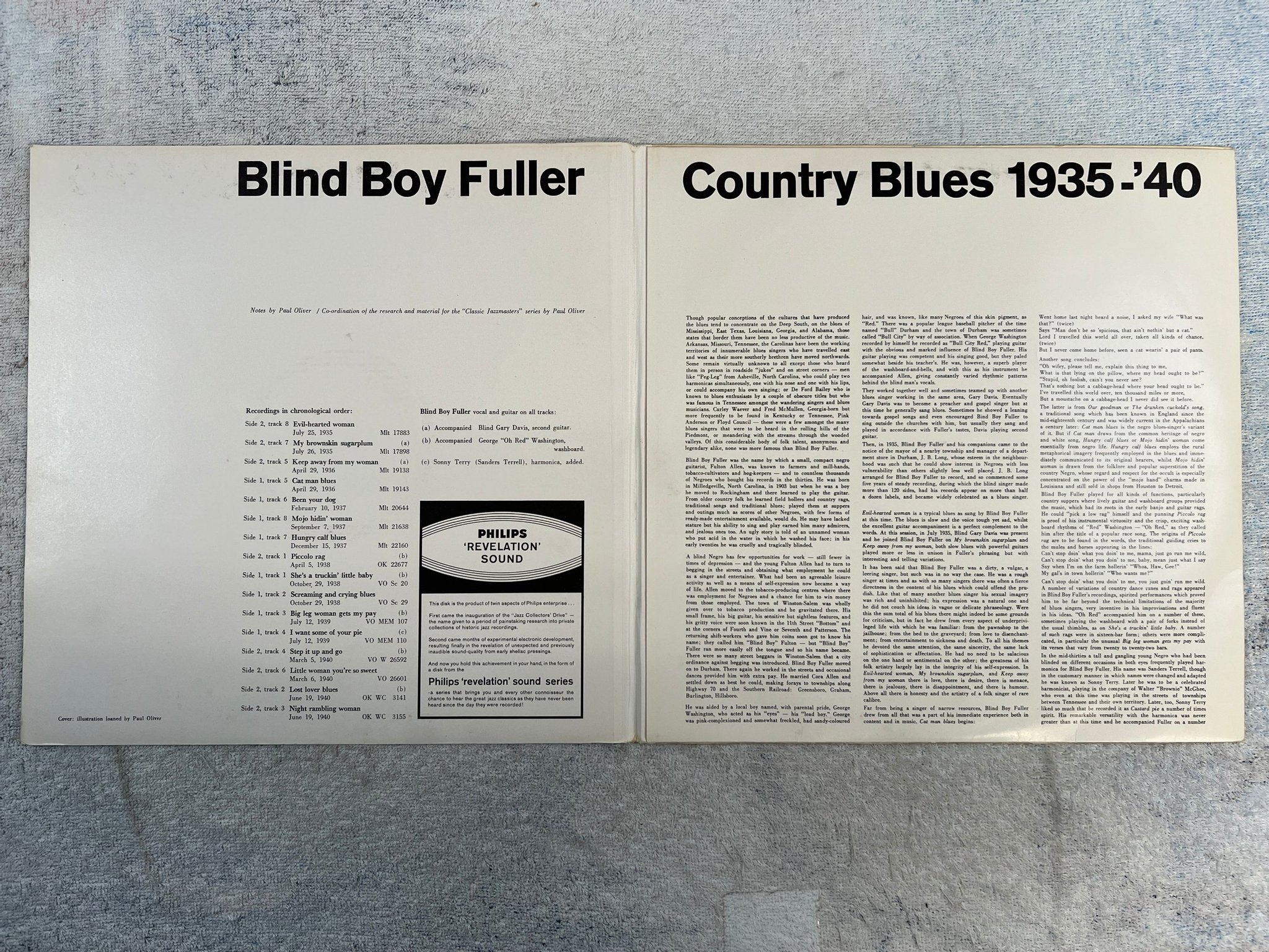 Omslagsbild för skivan BLIND BOY FULLER country blues 1935-1940 LP Hol PHILIPS 13650 A-JL   BLIND BOY F