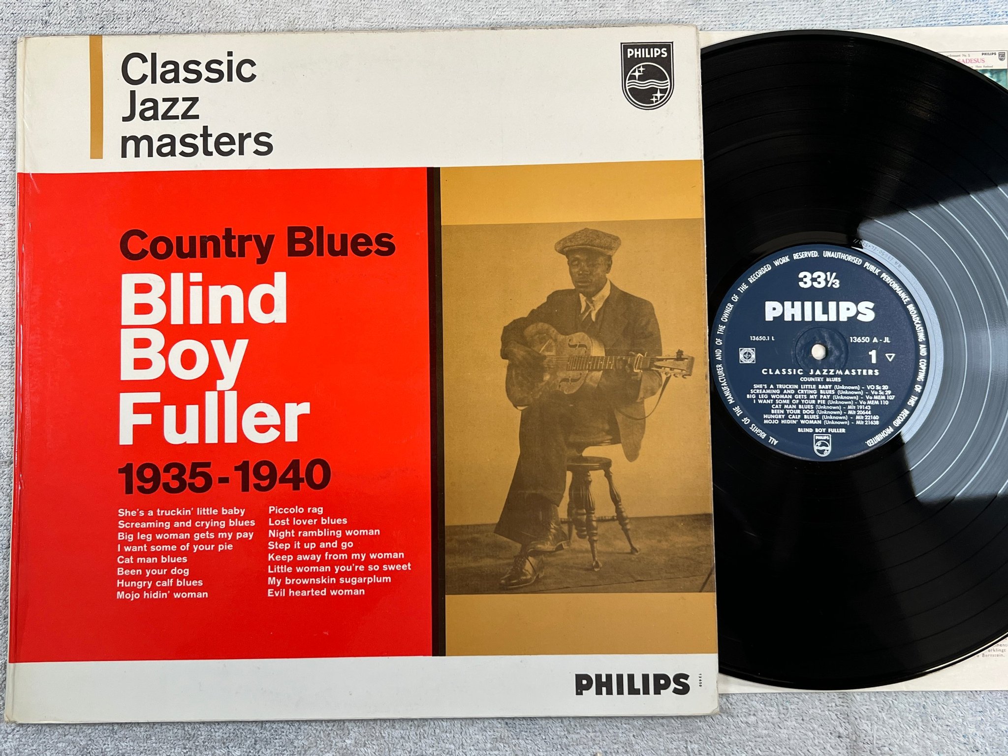 Omslagsbild för skivan BLIND BOY FULLER country blues 1935-1940 LP Hol PHILIPS 13650 A-JL   BLIND BOY F