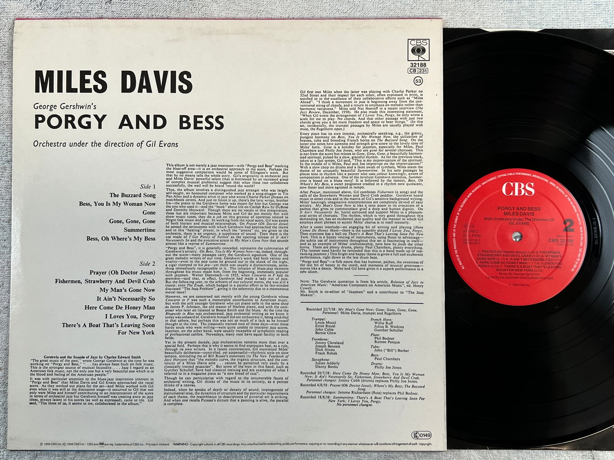 Omslagsbild för skivan MILES DAVIS porgy and bess LP re Hol CBS 32188