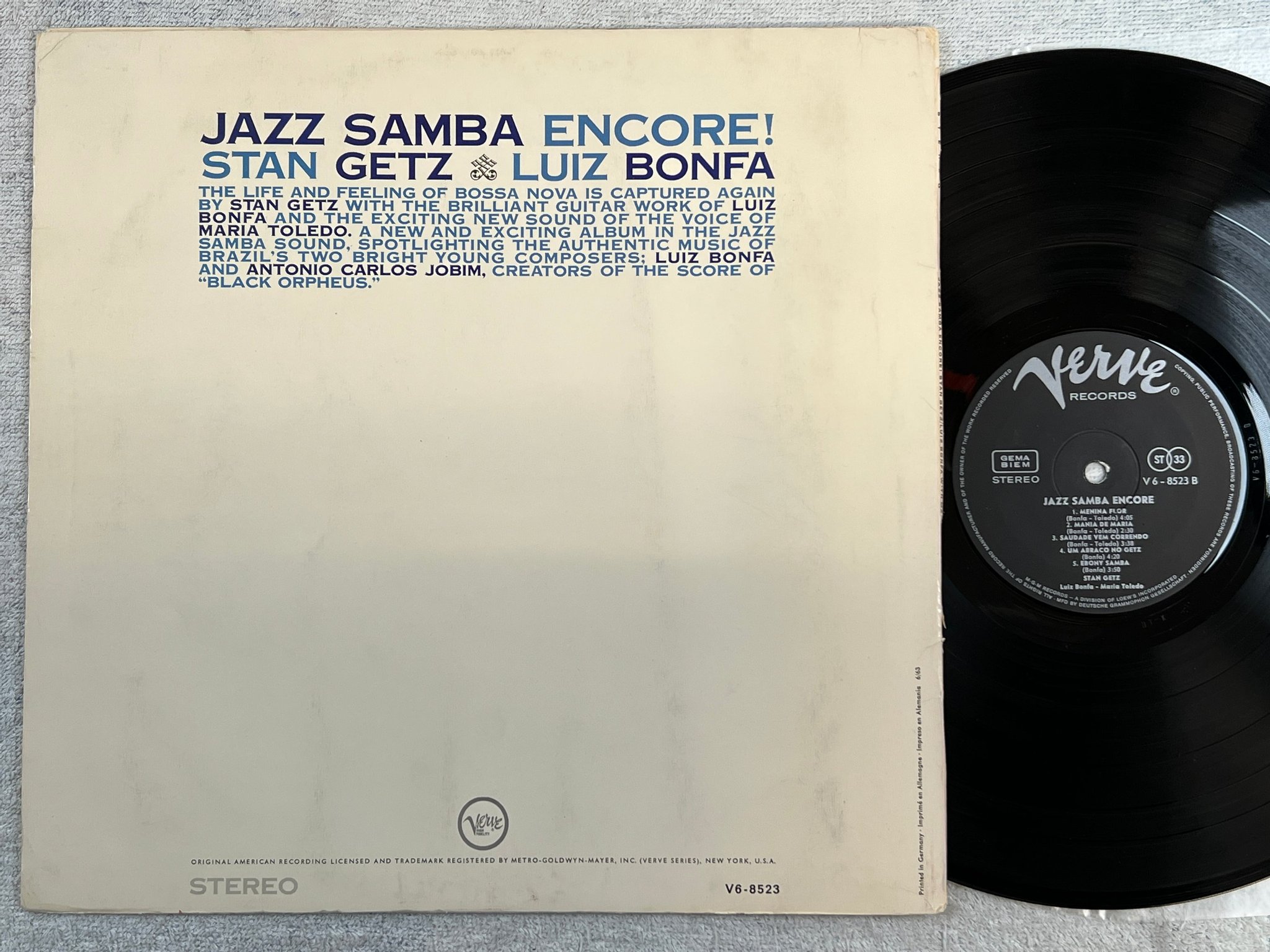 Omslagsbild för skivan STAN GETZ jazz samba encore LP US VERVE V6-8523