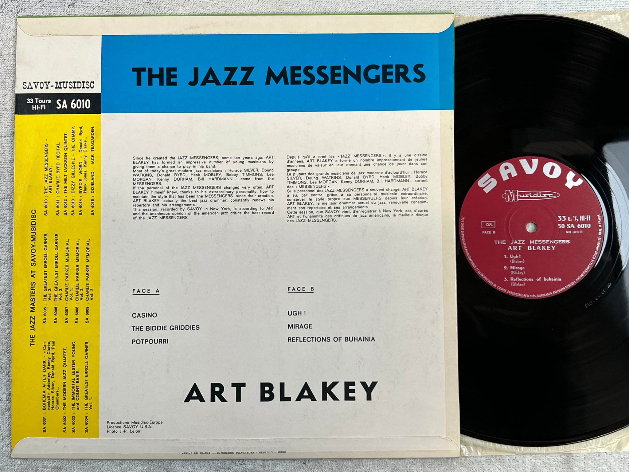 Omslagsbild för skivan ART BLAKEY the jazz messengers LP Fra SAVOY 30 SA 6010