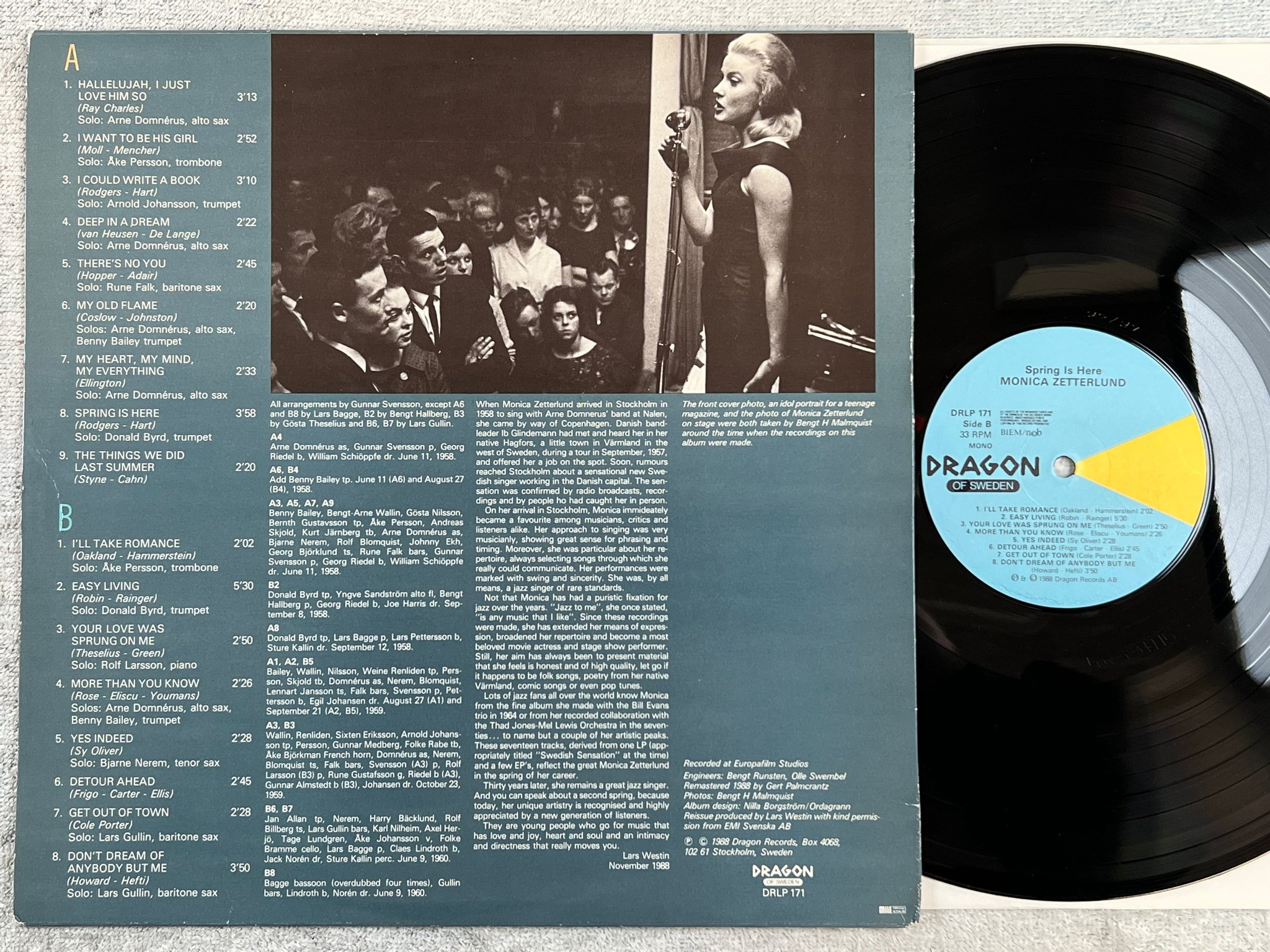 Omslagsbild för skivan MONICA ZETTERLUND spring is here LP -88 Swe DRAGON DRLP 171