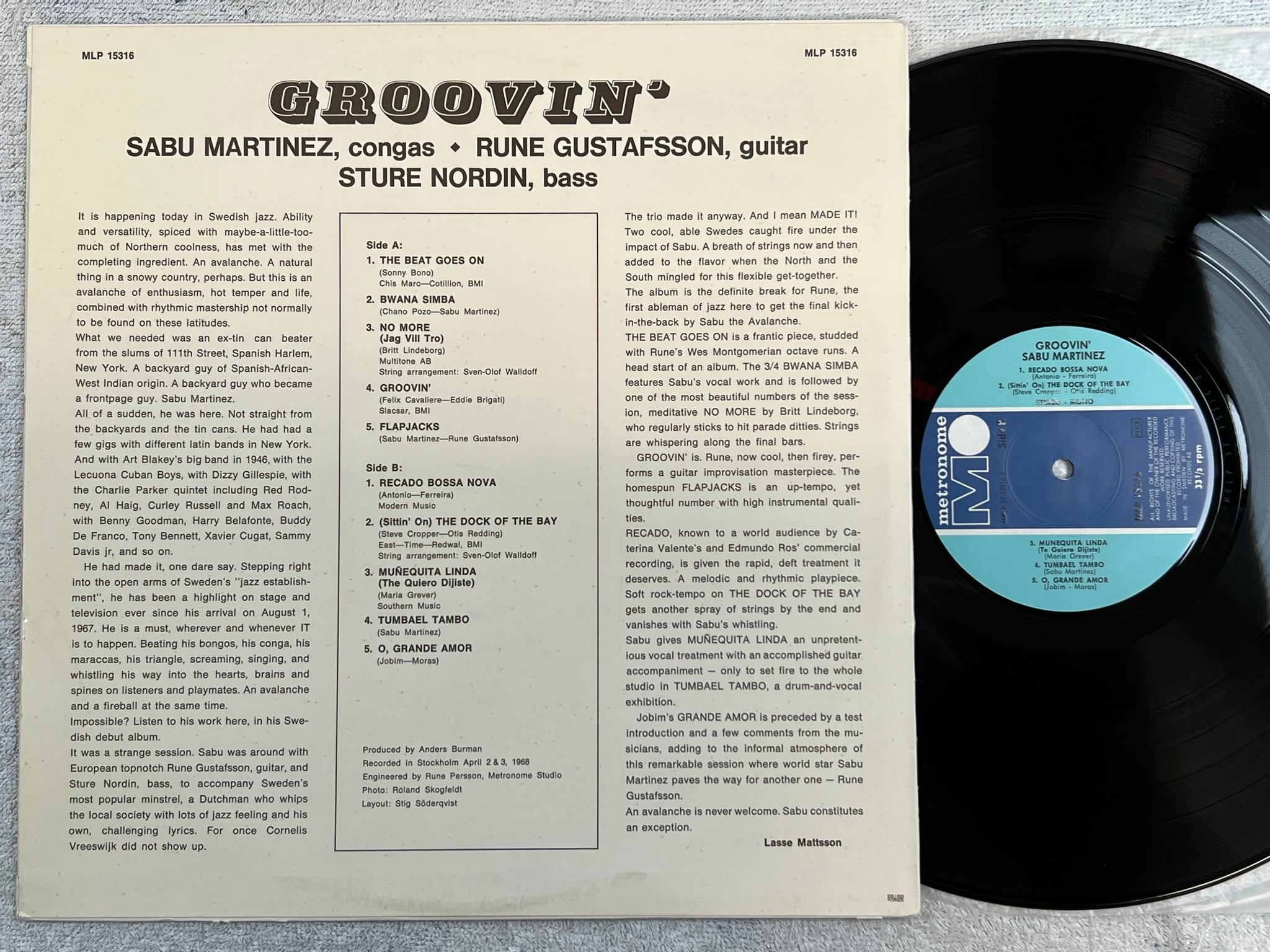 Omslagsbild för skivan SABU MARTINEZ groovin LP -68 Swe METRONOME MLP 15316