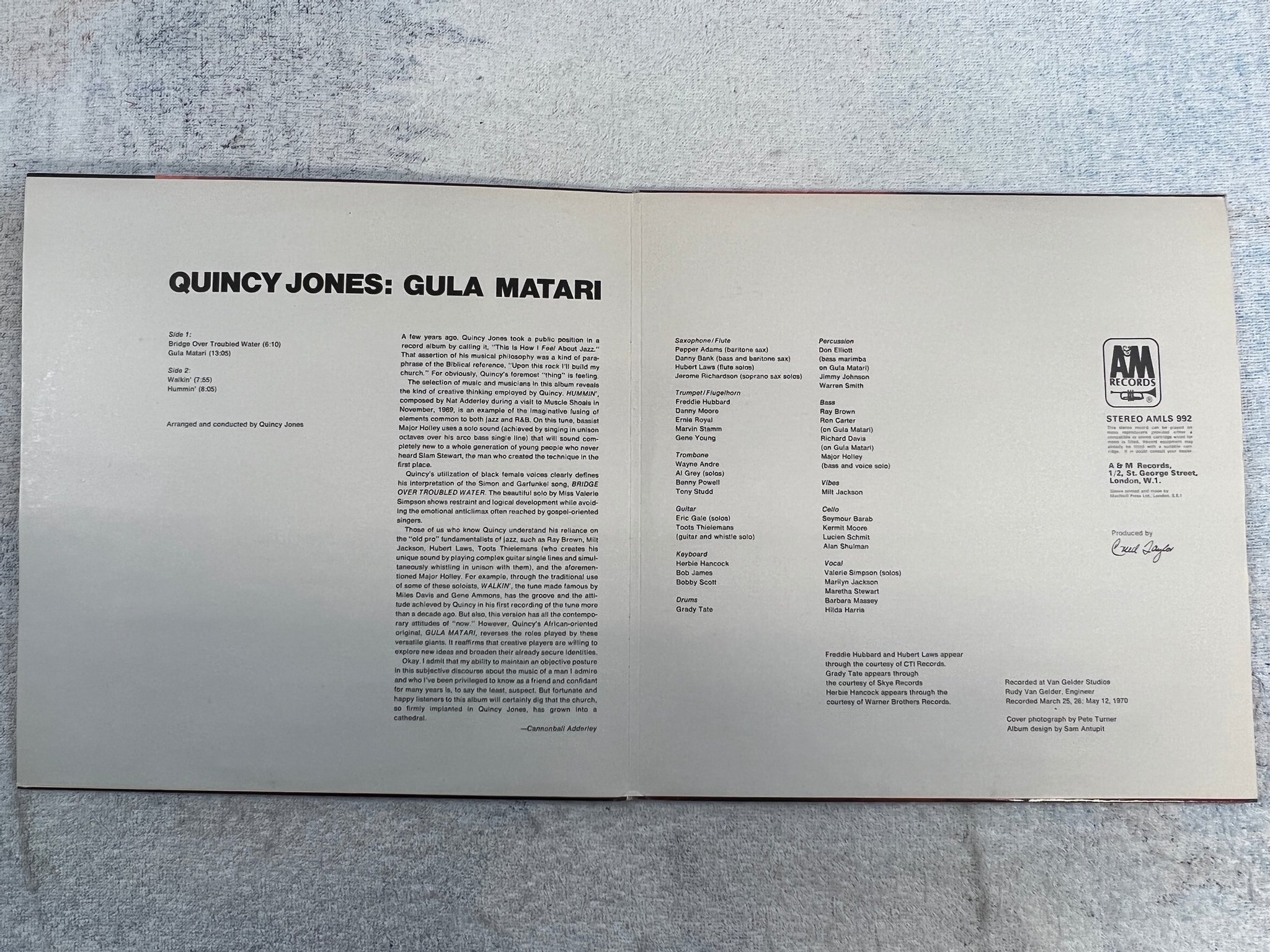 Omslagsbild för skivan QUINCY JONES gula matari LP -70 Nor A&M AMLS 992