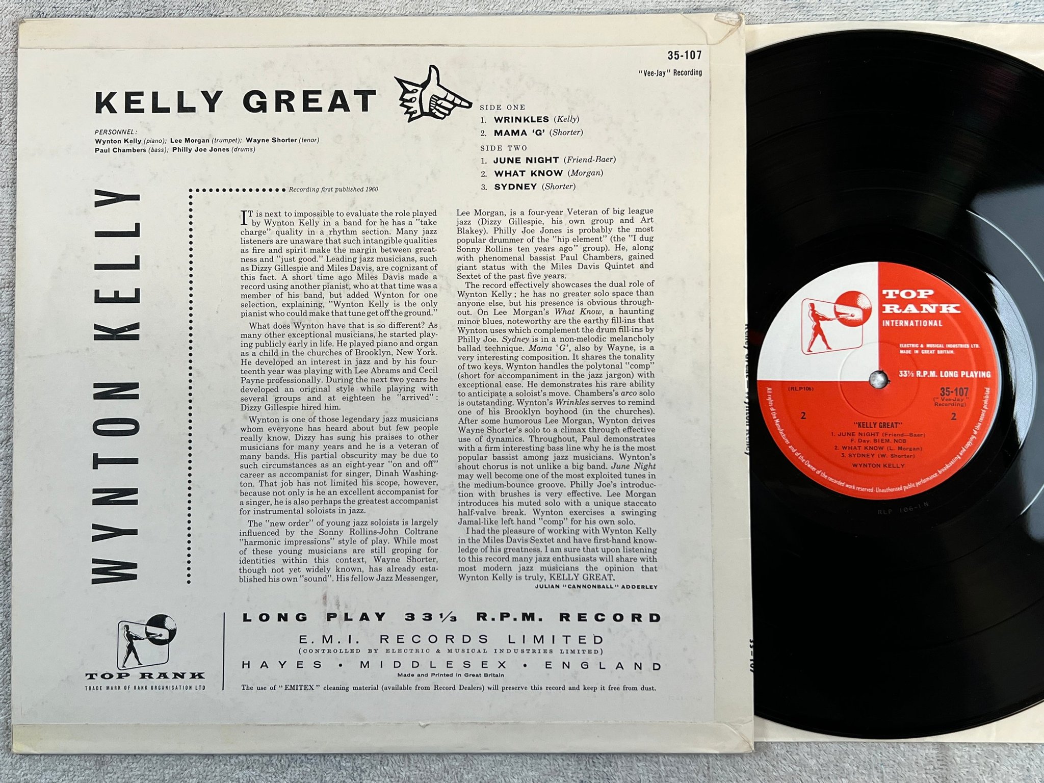 Omslagsbild för skivan WYNTON KELLY Kelly great LP -60 UK TOP RANK 35-107 rare!!?