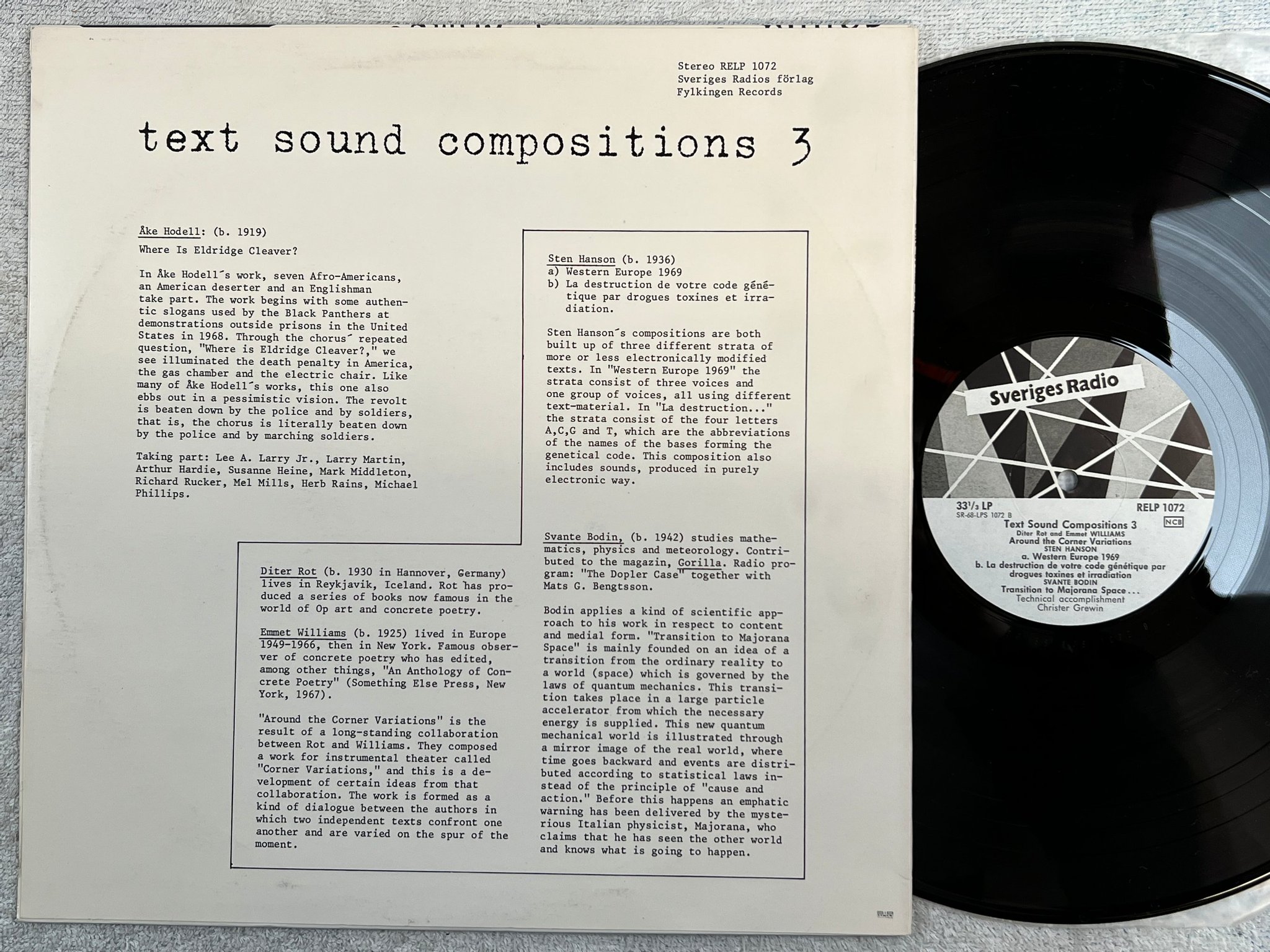 Omslagsbild för skivan V/A Text-Sound Compositions 3 LP -69 Swe SR RELP 1072 Fylkingen RARE !