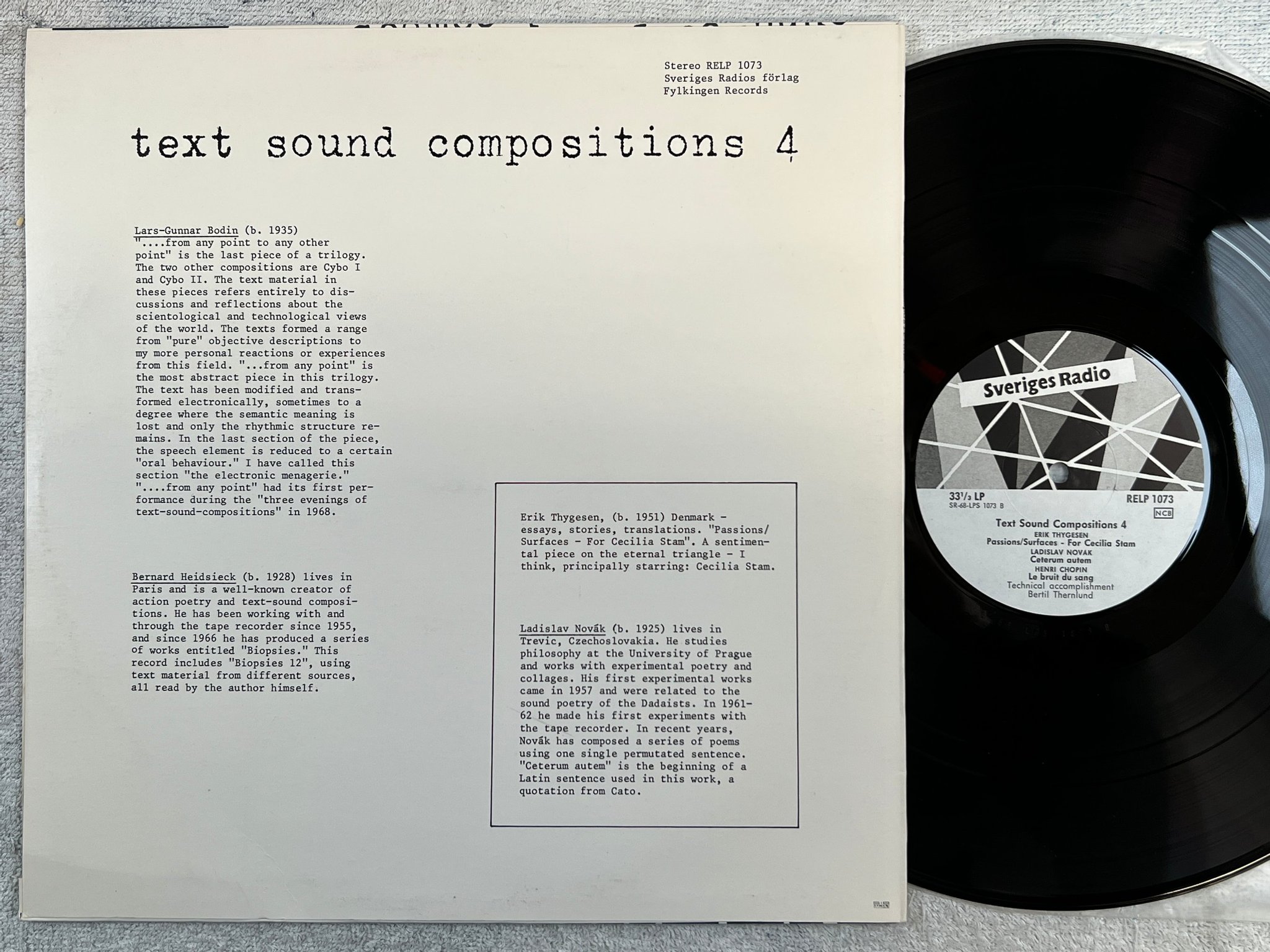 Omslagsbild för skivan V/A Text-Sound Compositions 4 LP -69 Swe SR RELP 1073 Fylkingen RARE !