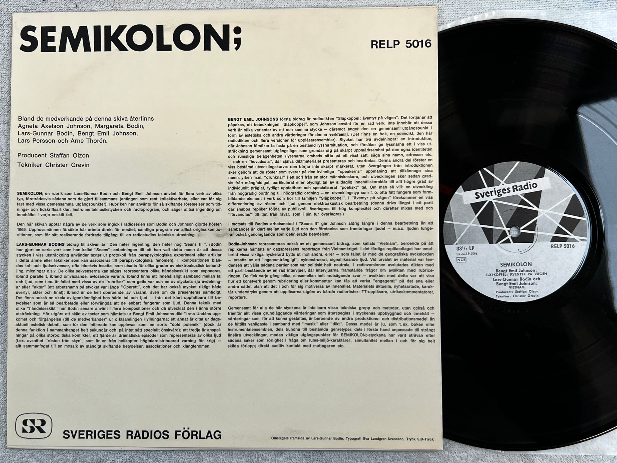 Omslagsbild för skivan BODIN / JOHNSON Semikolon LP -66 Swe RELP 5016 