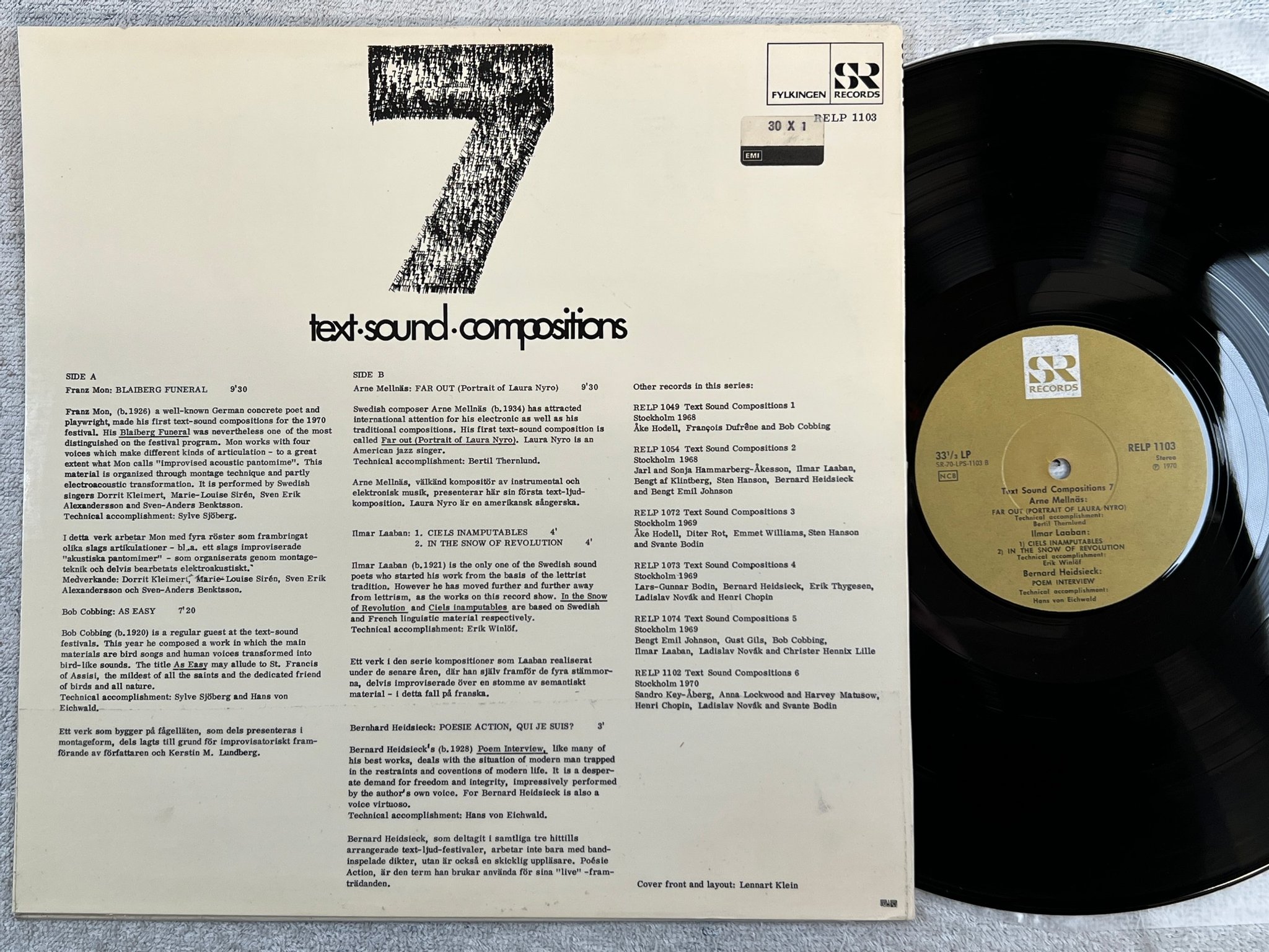 Omslagsbild för skivan V/A Text-Sound Compositions 7 LP -70 Swe SR RELP 1103 Fylkingen RARE !