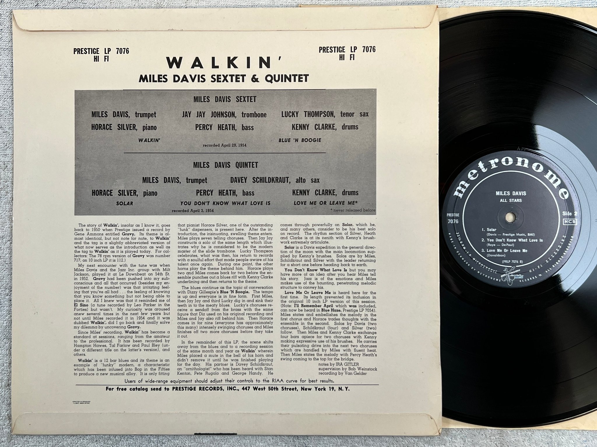 Omslagsbild för skivan MILES DAVIS ALL STARS walkin LP -57 Den METRONOME 7076 