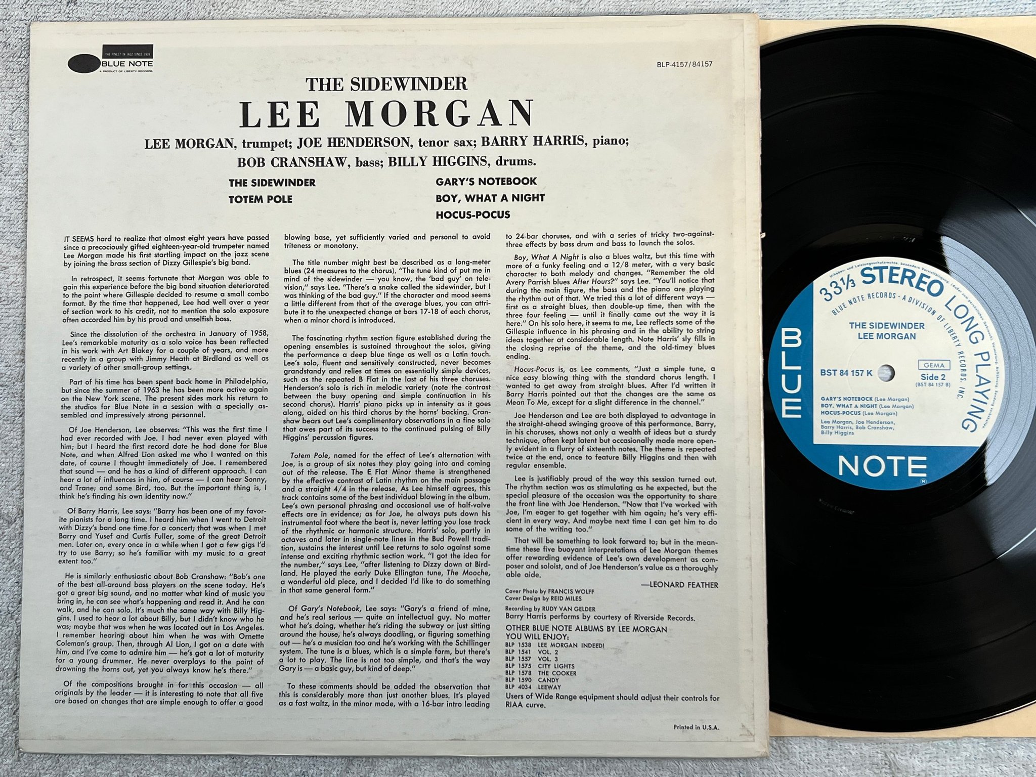 Omslagsbild för skivan LEE MORGAN the sidewinder LP Ger BLUE NOTE BST 84 157 K ** Classic **