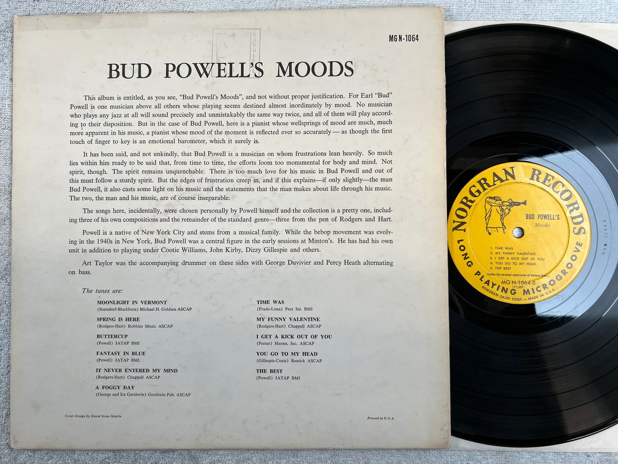Omslagsbild för skivan BUD POWELL 'S moods LP -55 US NORGRAN MG N-1064 